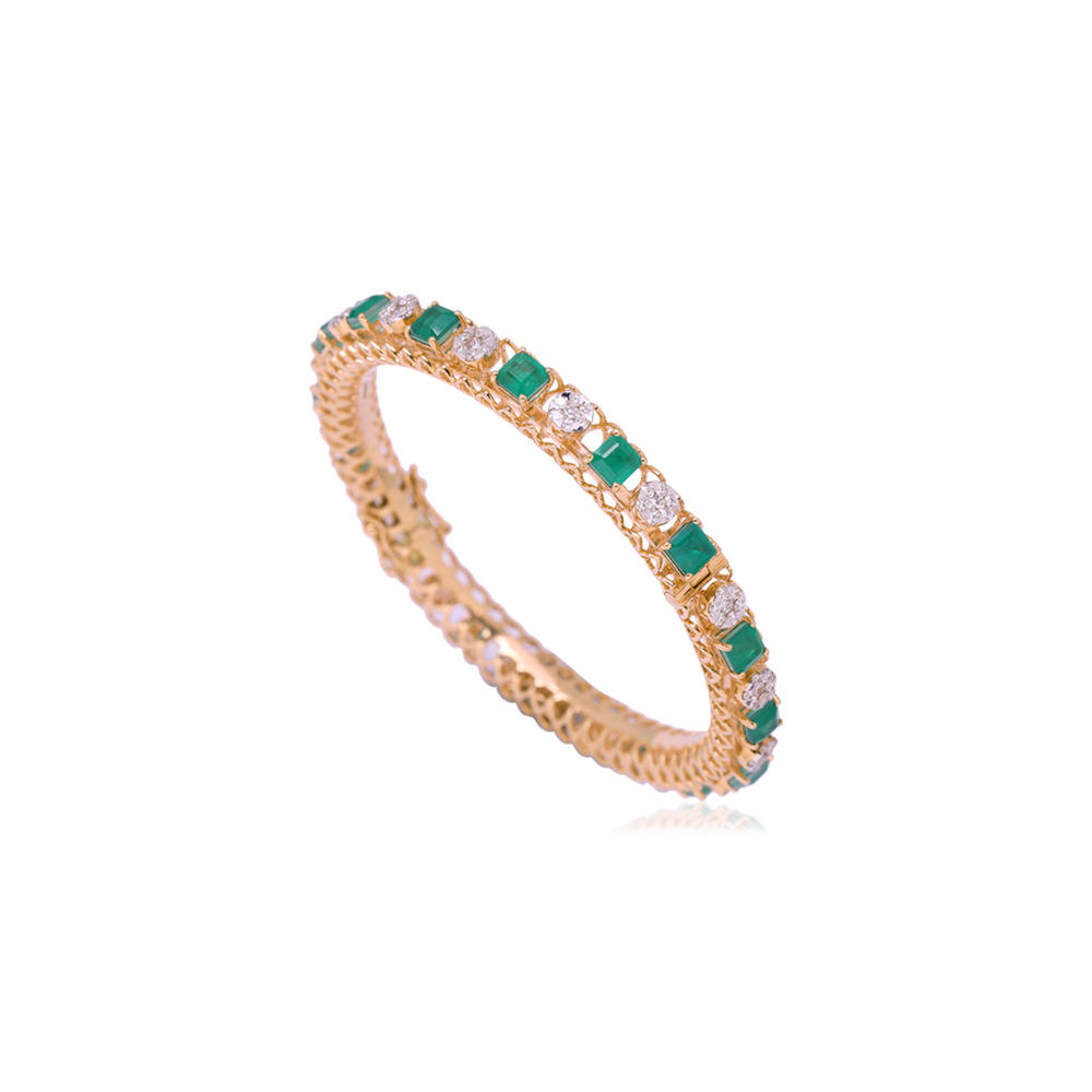 Emerald Studded Diamond Bangle
