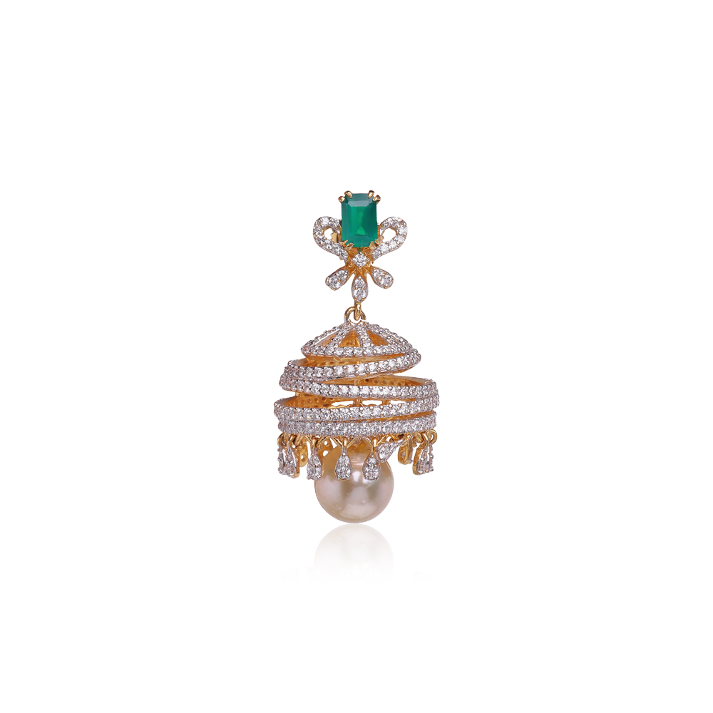 Serene Emerald Studded Diamond Jhumkas