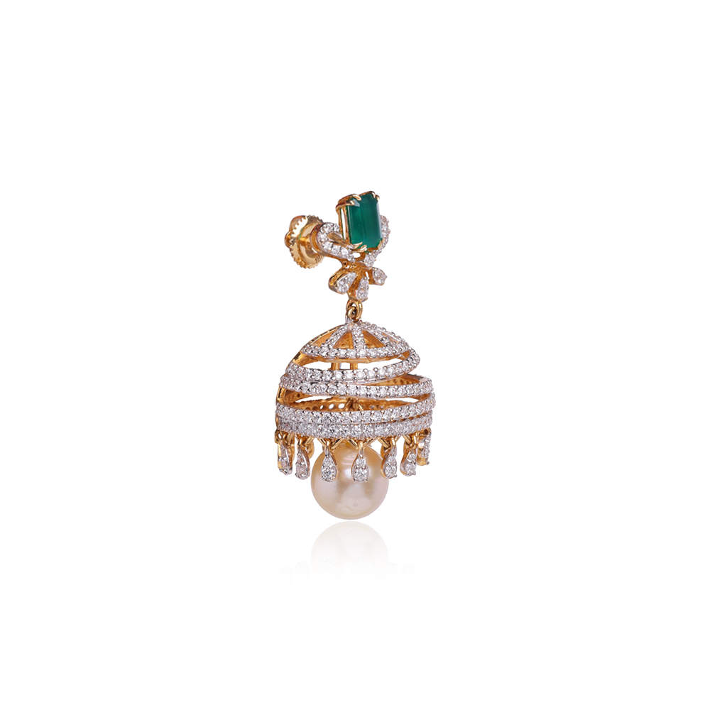 Serene Emerald Studded Diamond Jhumkas