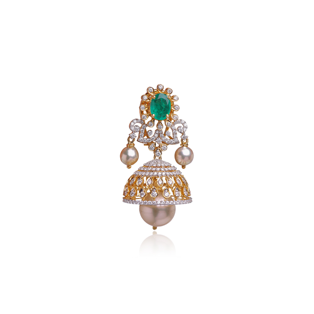 Sleek Emerald Studded Jhumkas