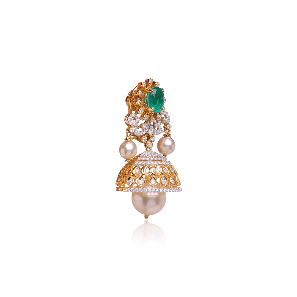 Sleek Emerald Studded Jhumkas