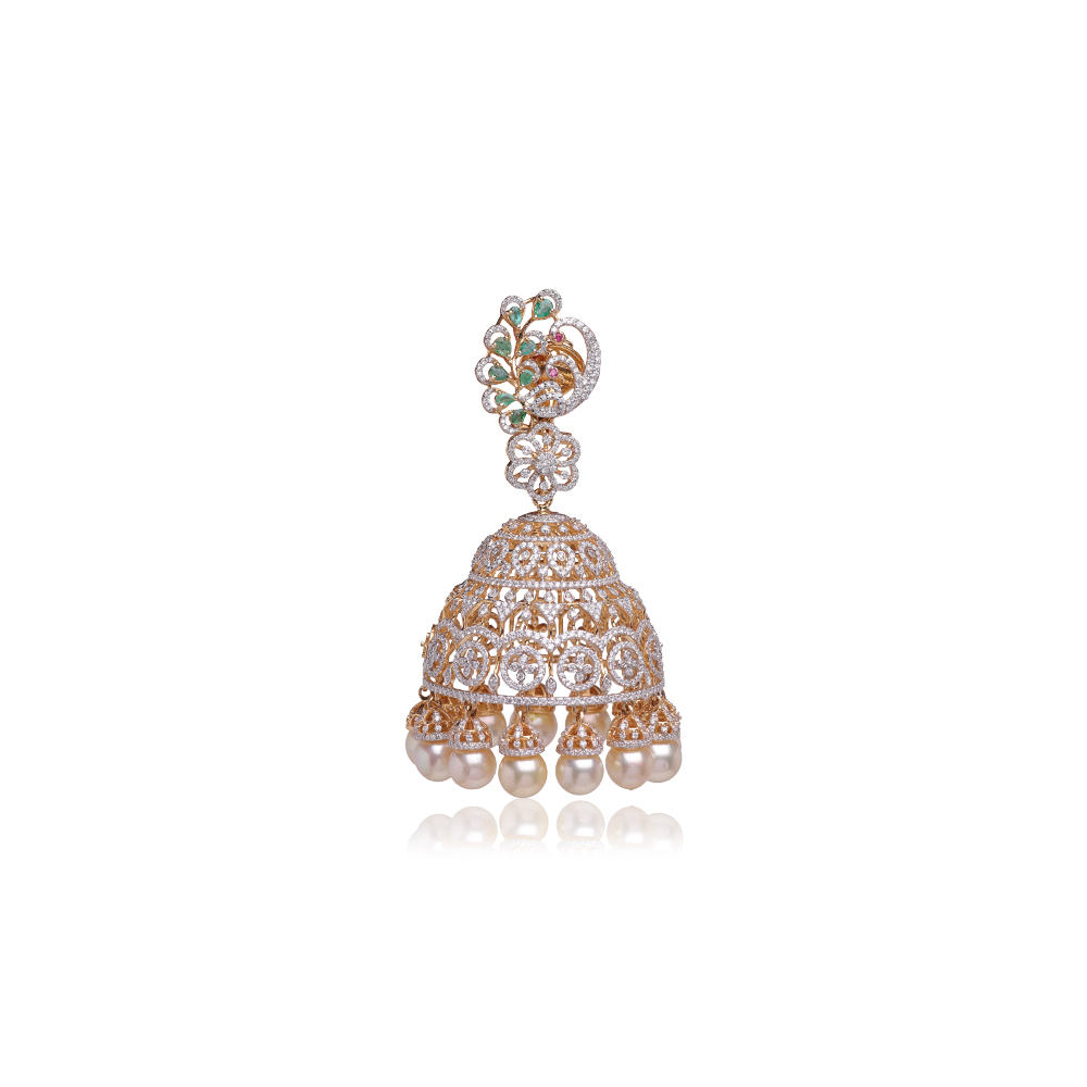 Alluring Emerald Pearl Diamond Jhumkas