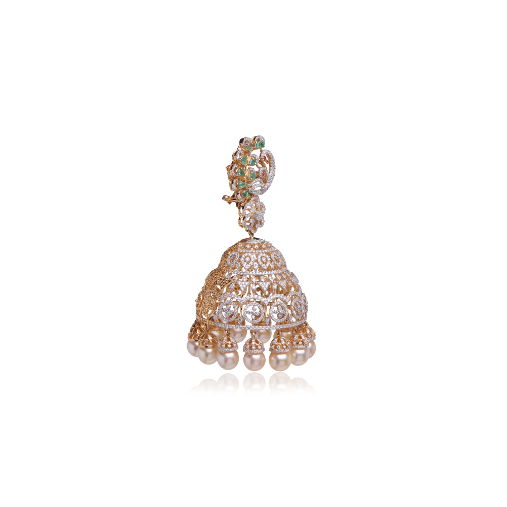 Alluring Emerald Pearl Diamond Jhumkas