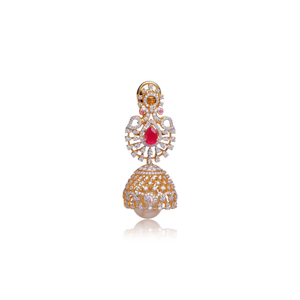 Striking Ruby Diamond Jhumkas