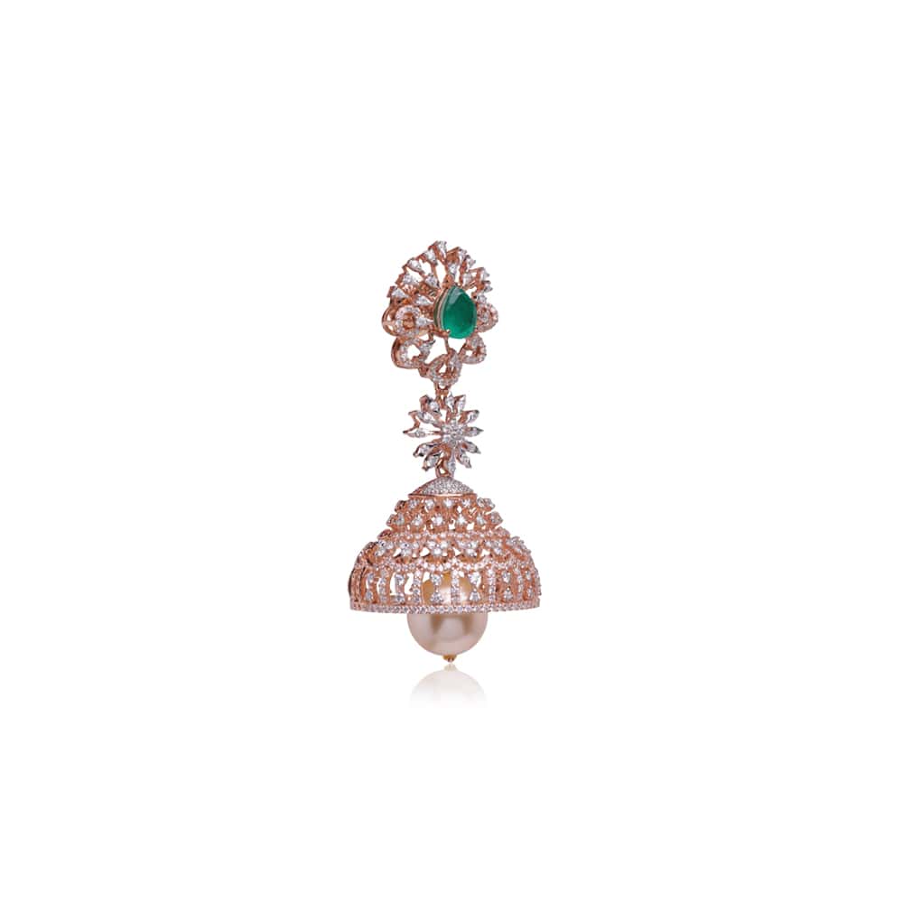 Lattice Diamond & Emerald Jhumkas