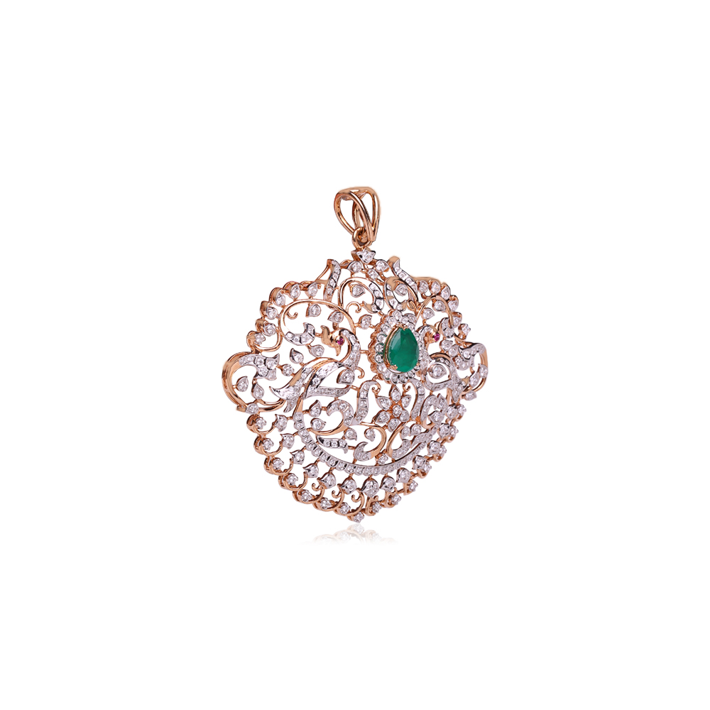 Peacock Inspired Gold And Diamond Pendant Peacock Inspired Gold And Diamond Pendant