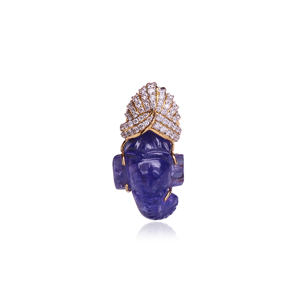 Tanzanite  Stone Diamond Studded Ganesha Penndant