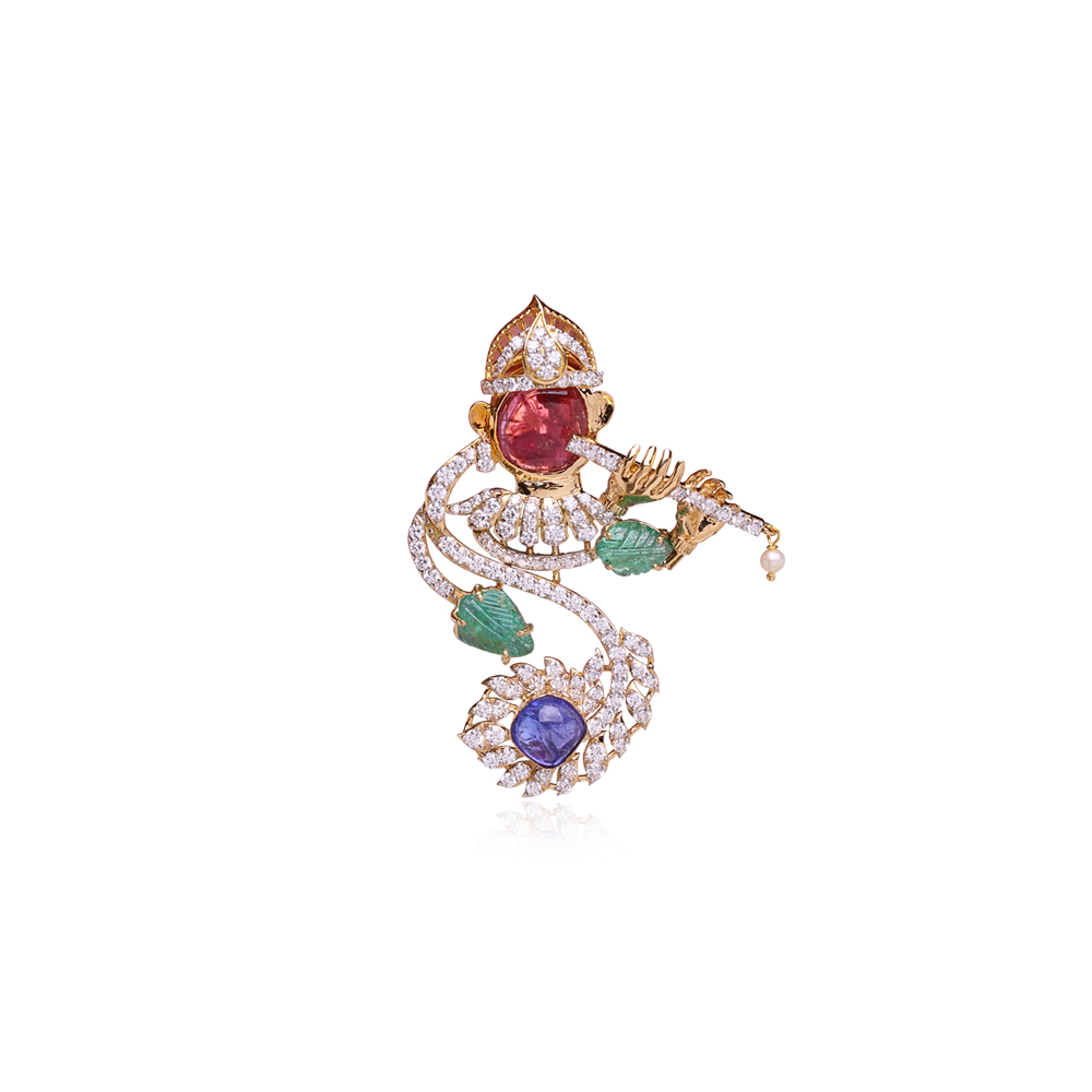 Color Stone Diamond Studded krishna Pendant