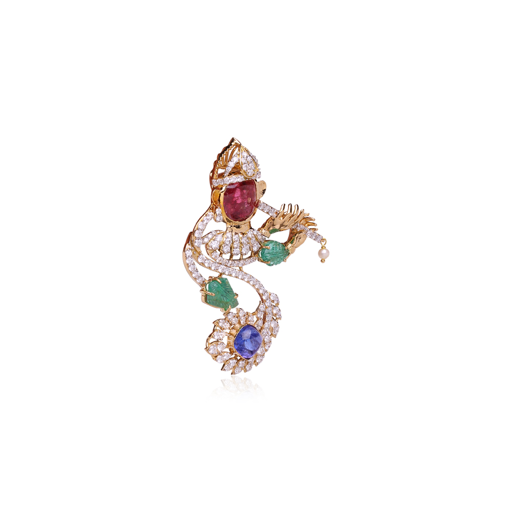 Color Stone Diamond Studded krishna Pendant