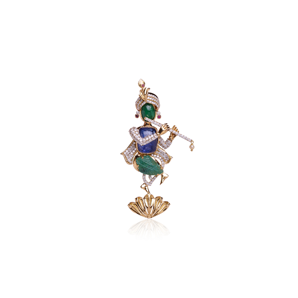 Emerald And Ruby Diamond Pendant with Pearl Studed