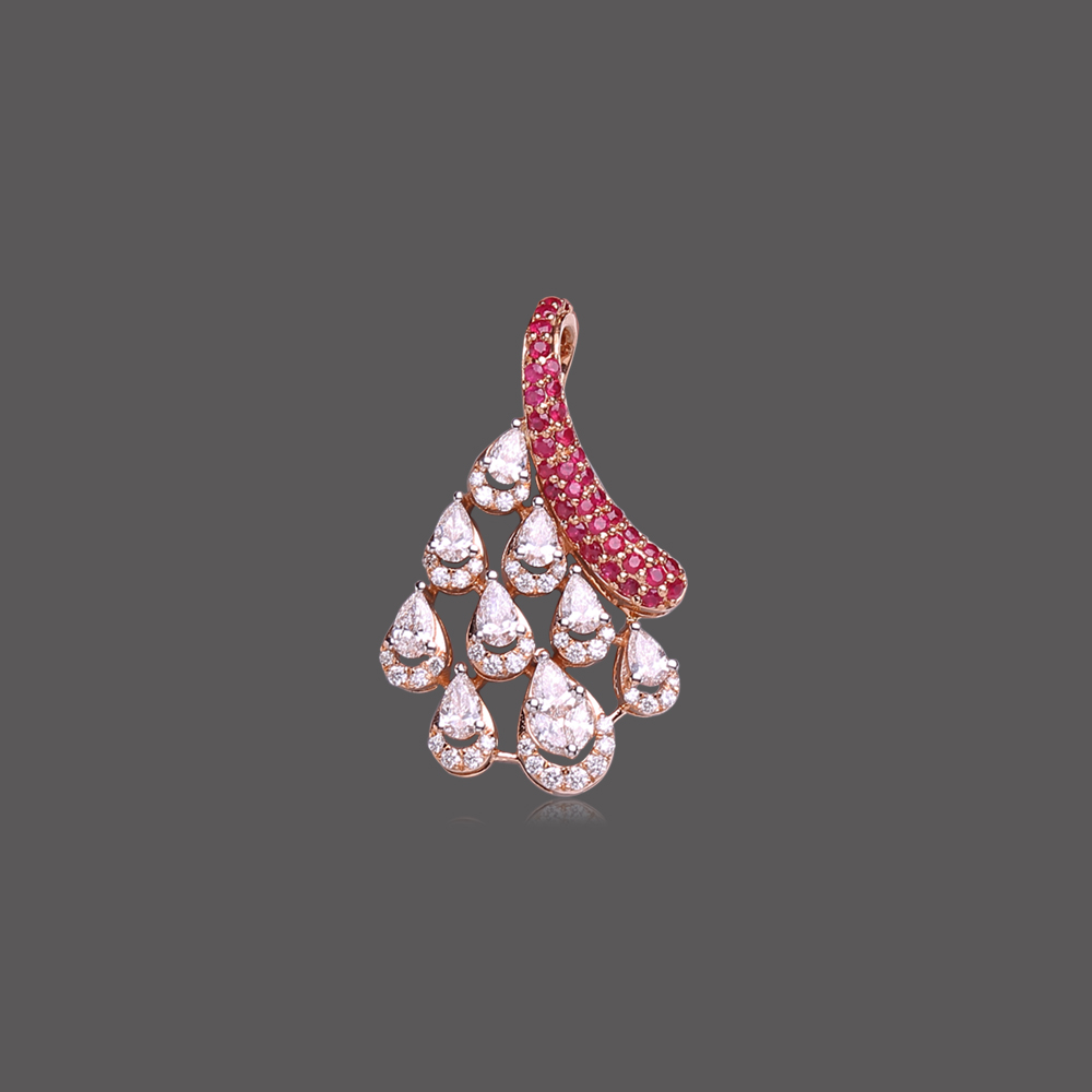 Droplet Ruby Studded Diamond Pendant