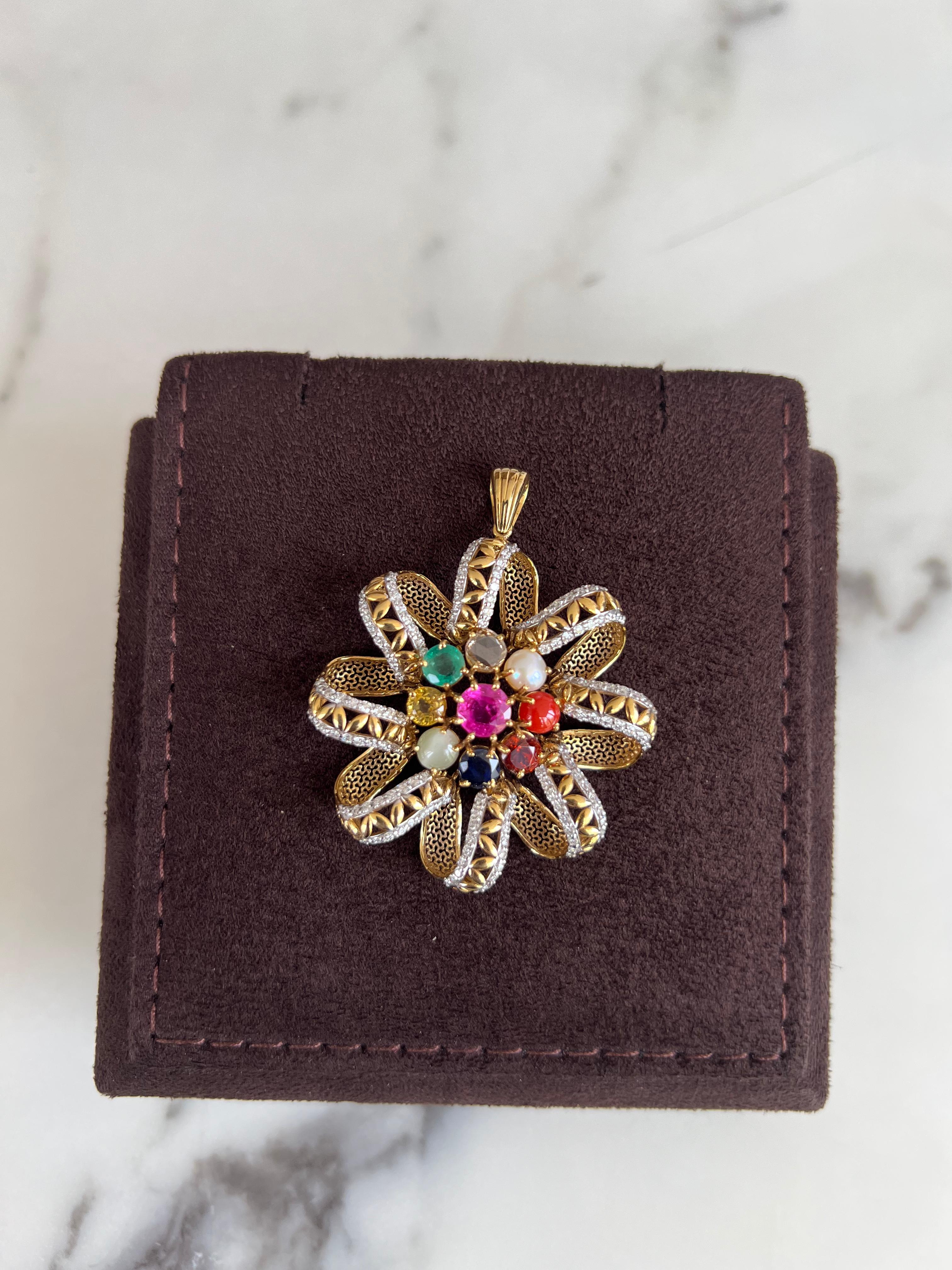 Round-shaped Navaratan Diamond Pendant Round-shaped Navaratan Diamond Pendant