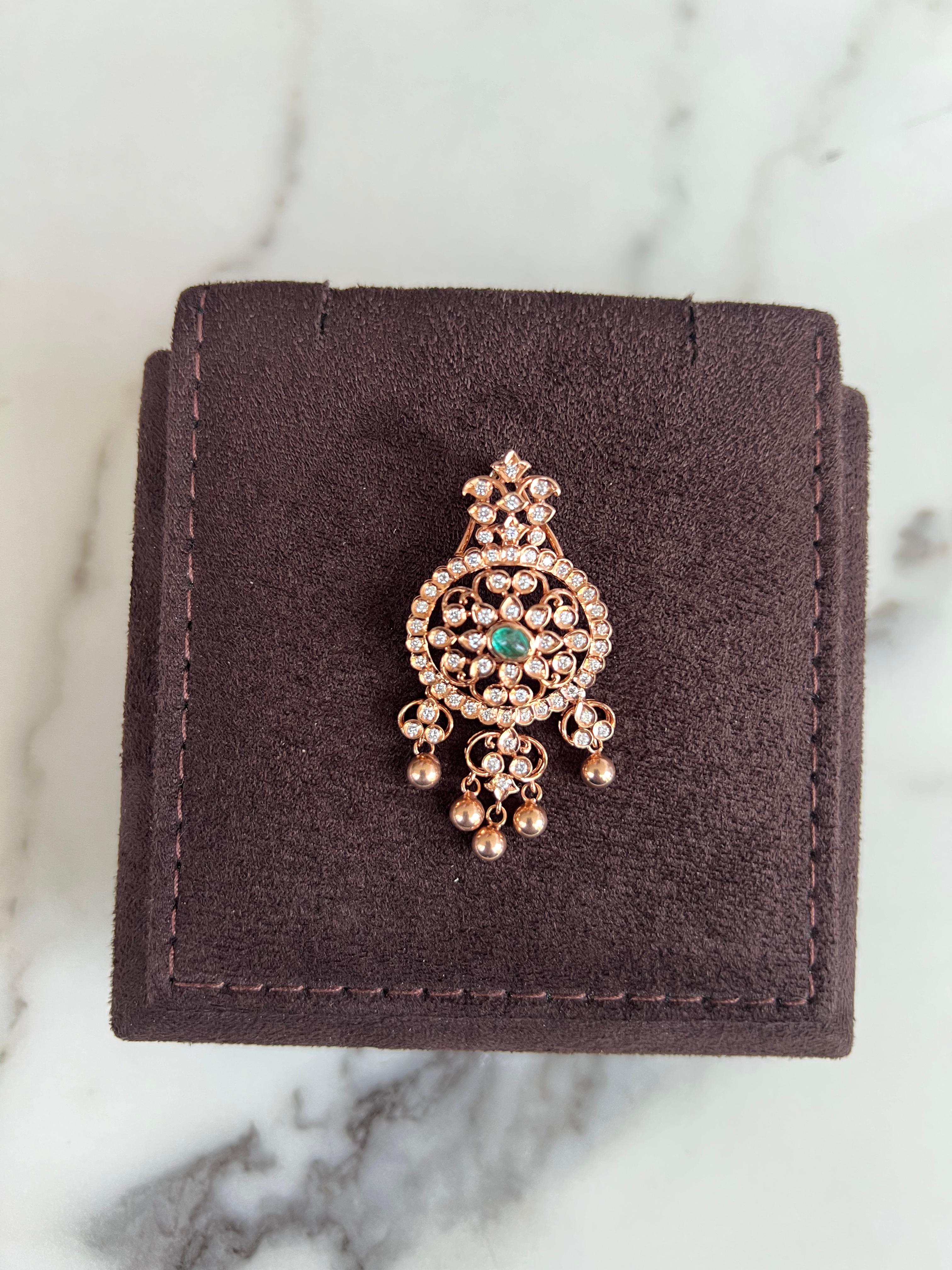 Traditional Diamond Pendant with Zambian Emerald Traditional Diamond Pendant with Zambian Emerald