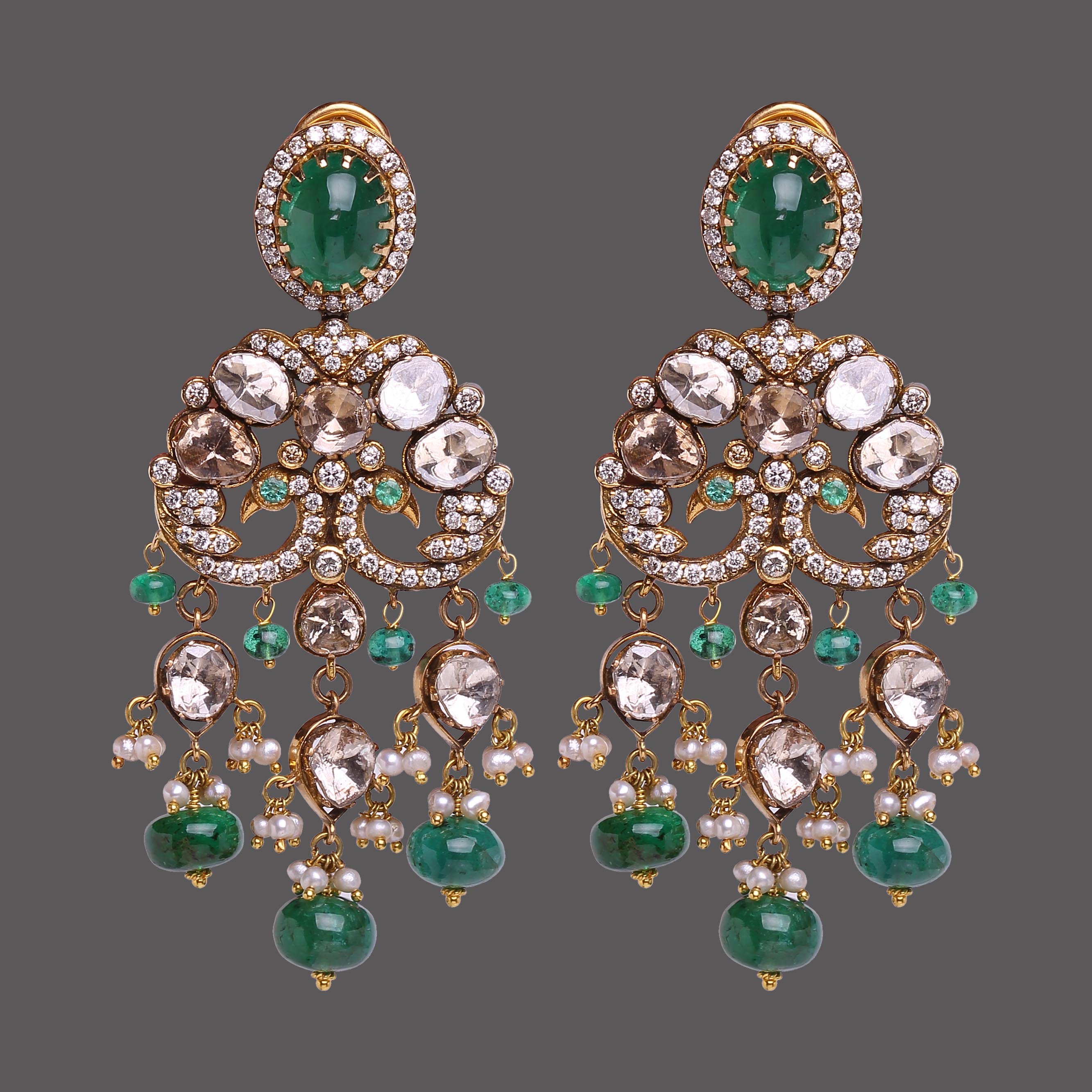 Emerald Polki Necklace With Earrings