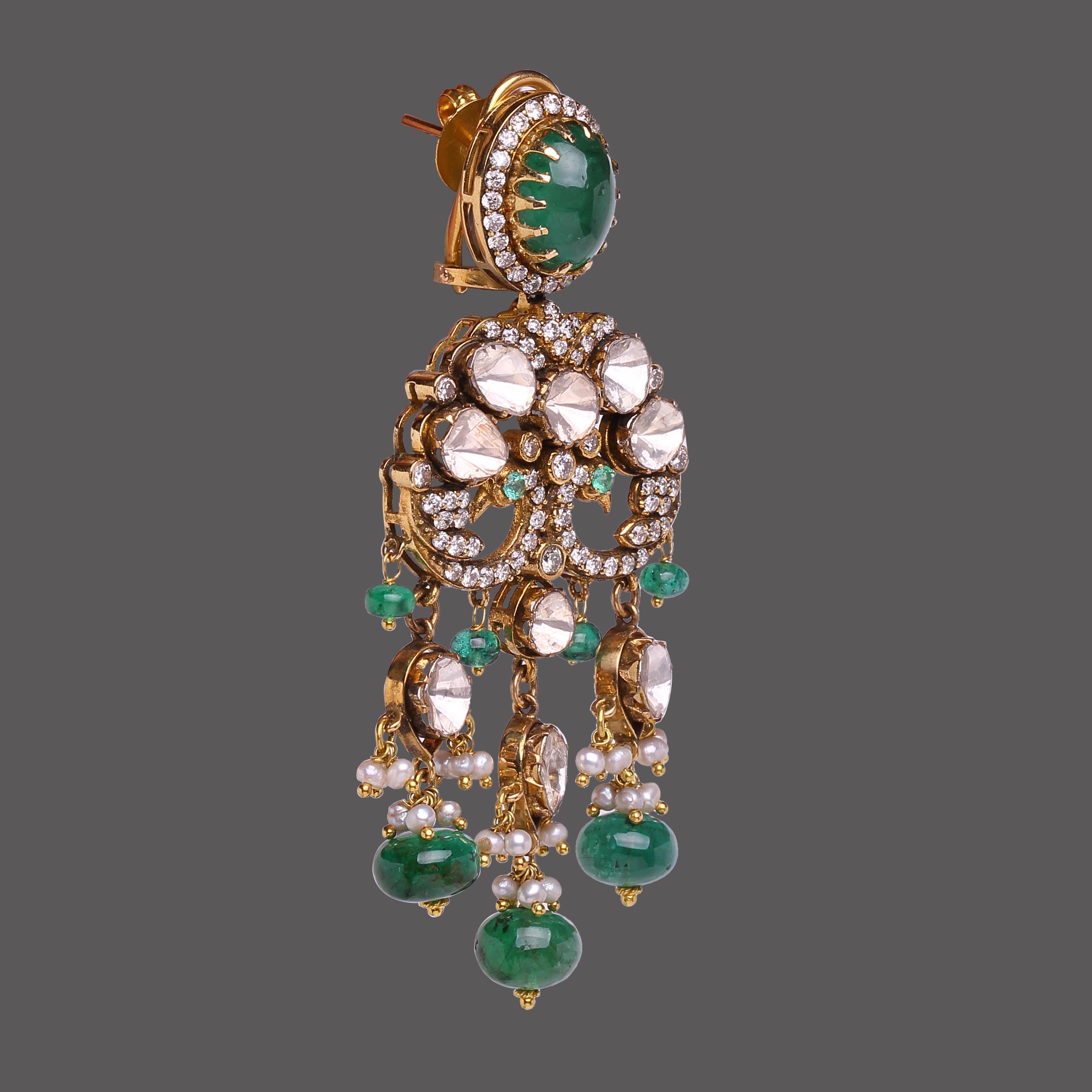 Emerald Polki Necklace With Earrings