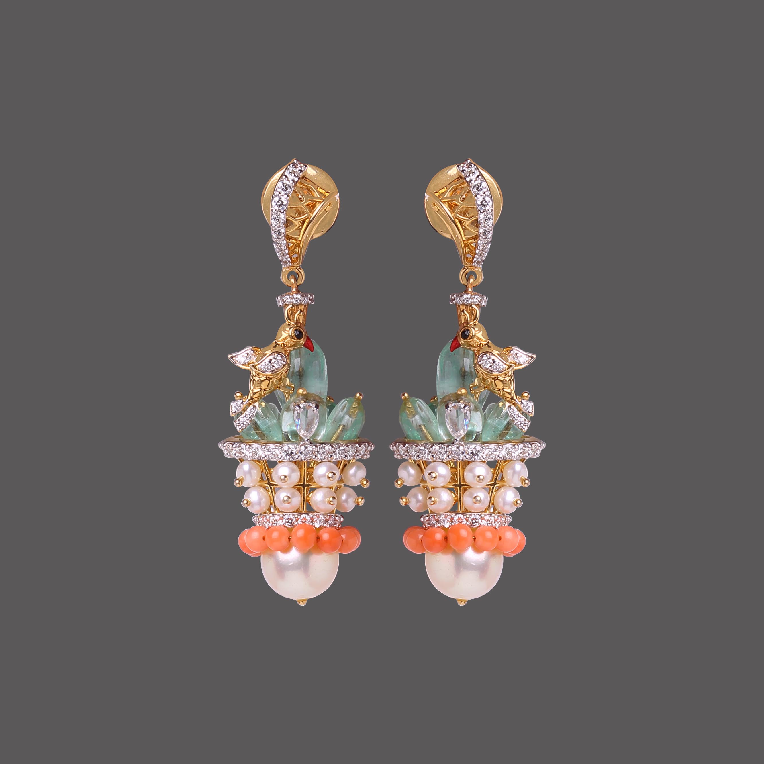 Diamond Bird Motif Earrings