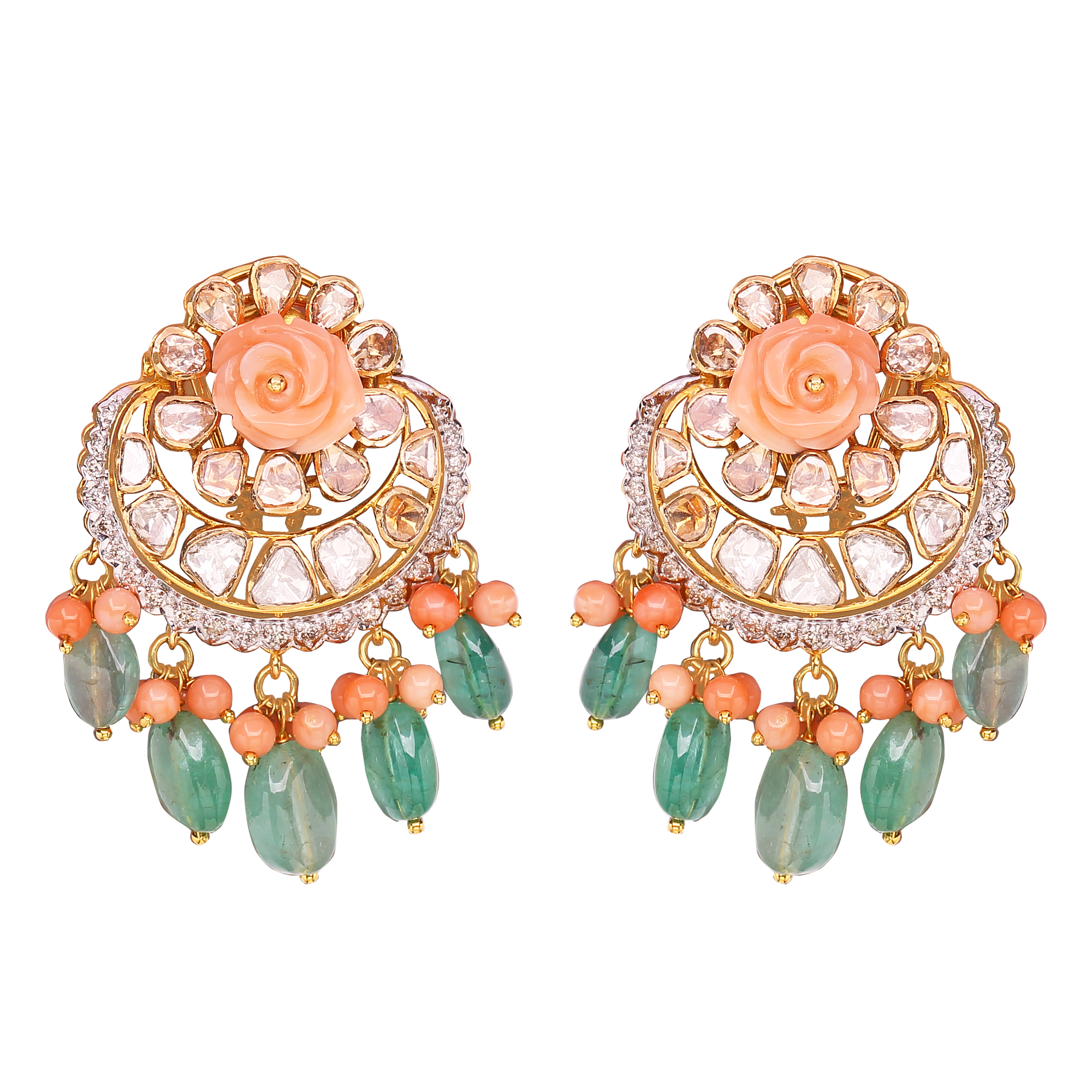 Enchanting Coral Polkis Earrings