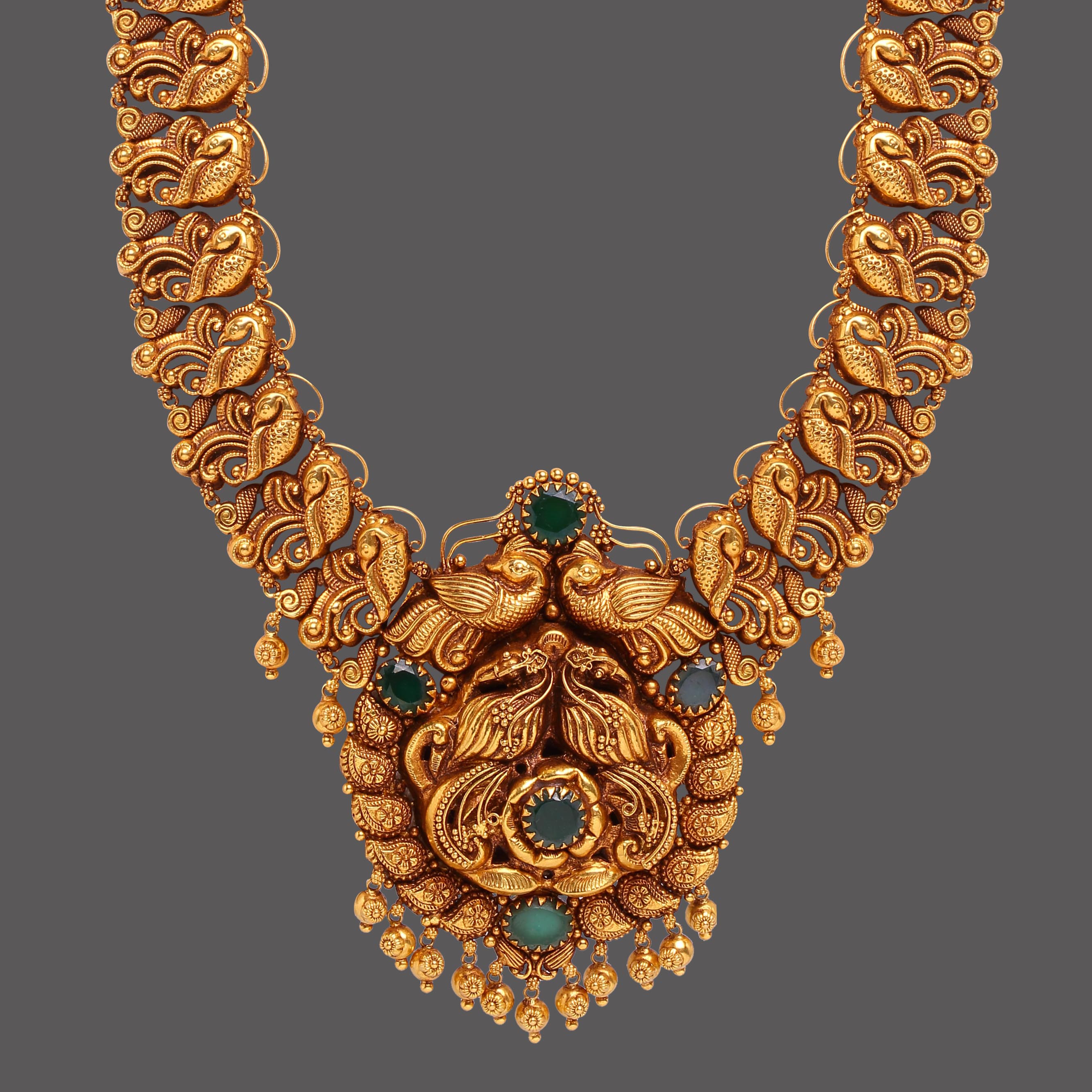 Peacock Emerald Studded Nakshi Haaram