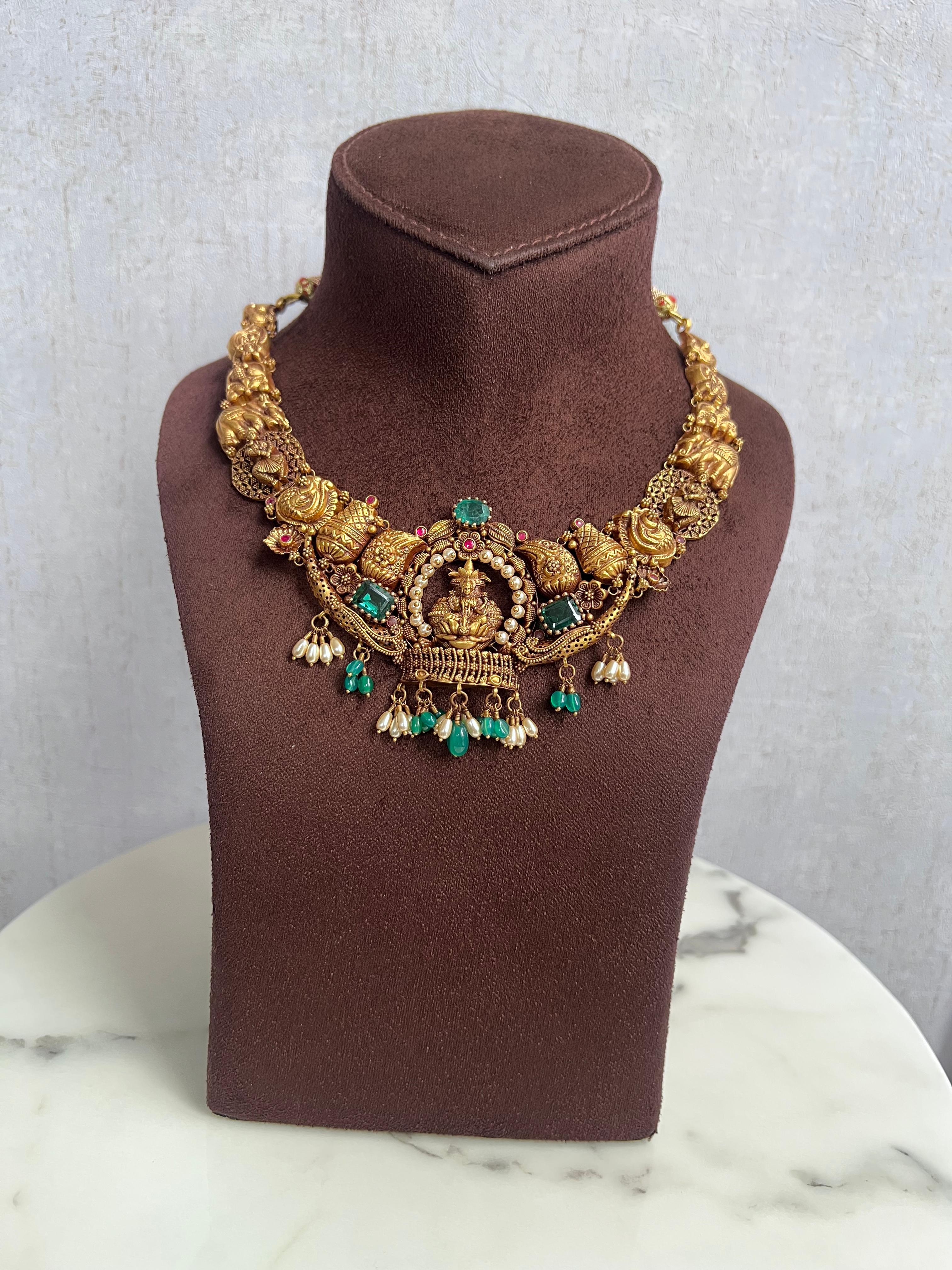 Traditonal Nakshi Necklace with Laxmi and Elephant Motif Traditonal Nakshi Necklace with Laxmi and Elephant Motif