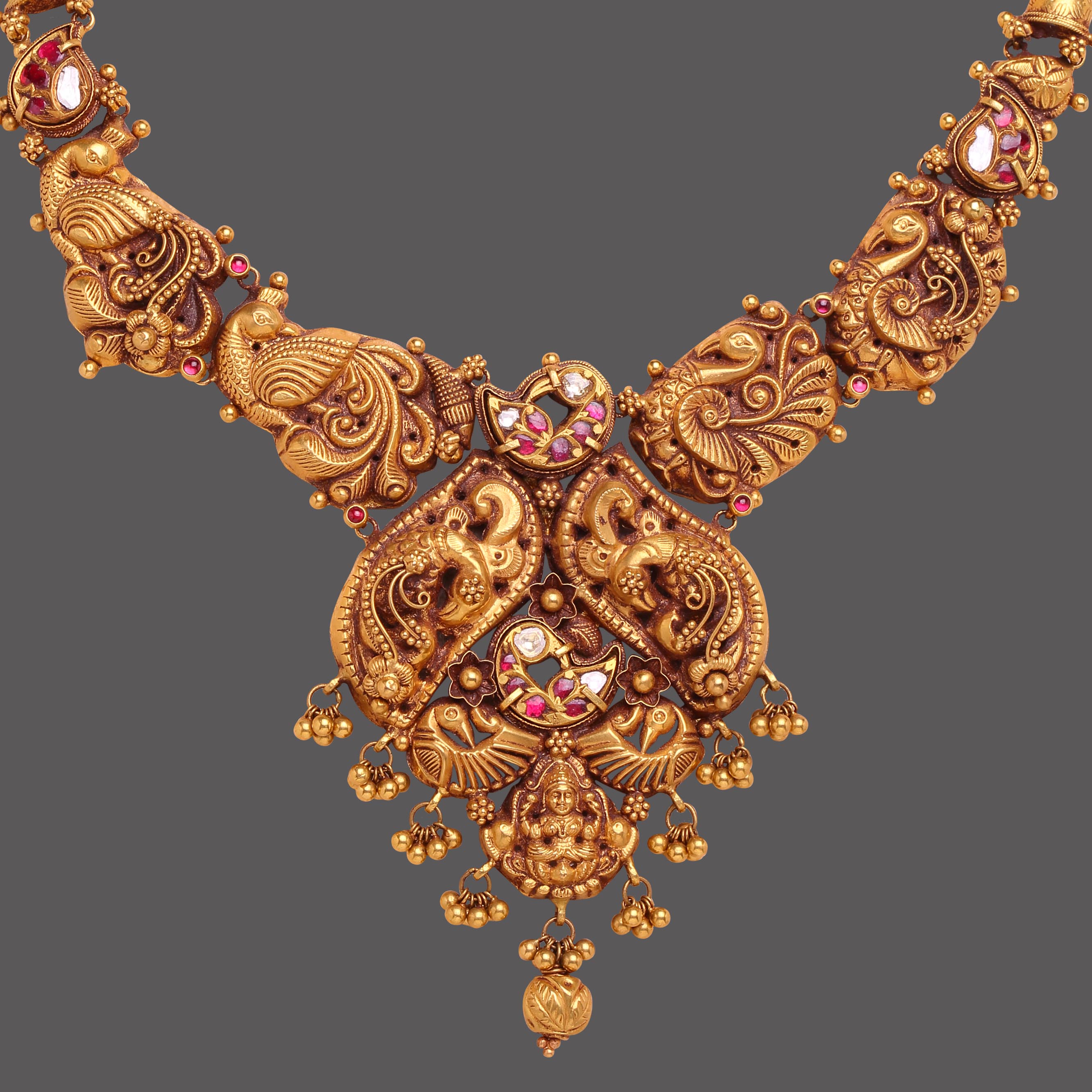Peacock Ruby Studded Necklace