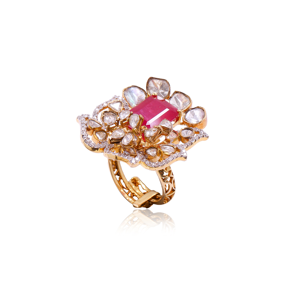 Overlapping Leaf Ruby Ring