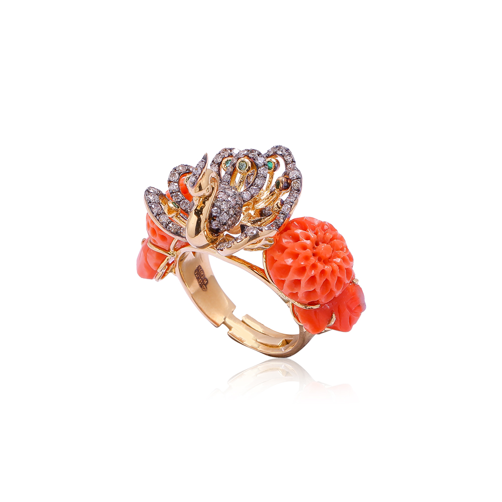 Happy Peacock Coral Ring