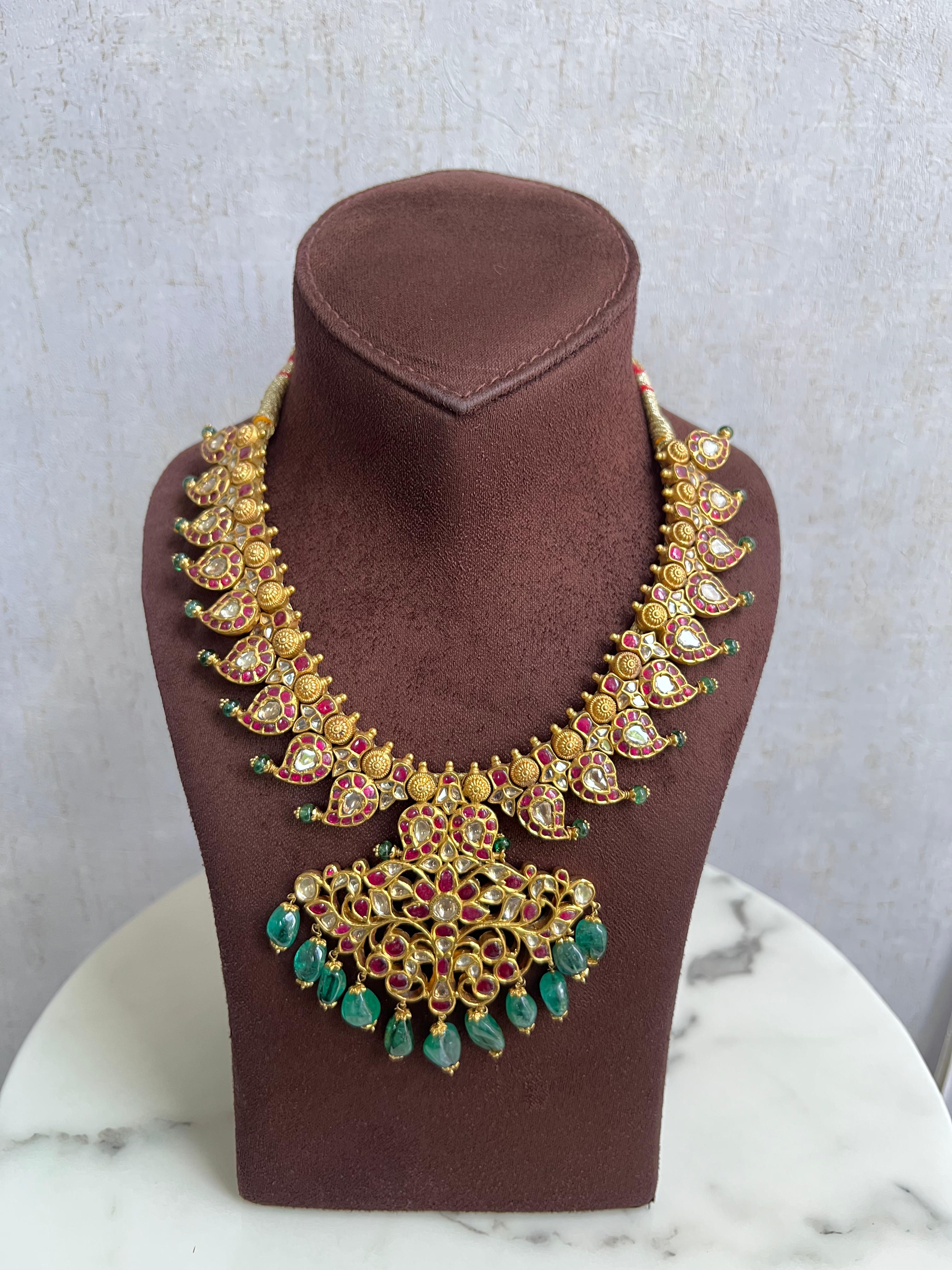 Mango Necklace with Kundan Setting with Rubies and emerald Beads Mango Necklace with Kundan Setting with Rubies and emerald Beads