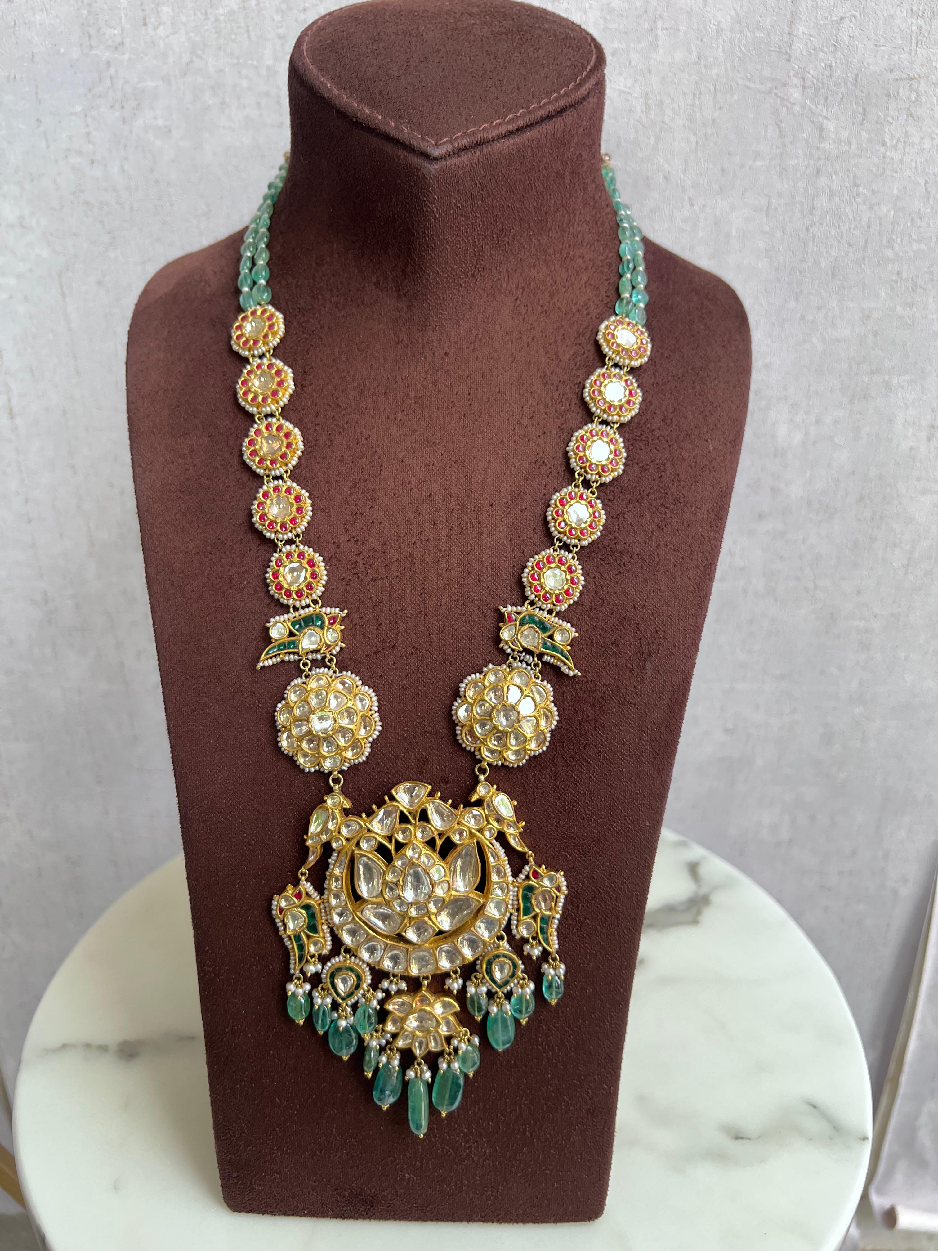Kundan Haram with Emerald Beads Kundan Haram with Emerald Beads