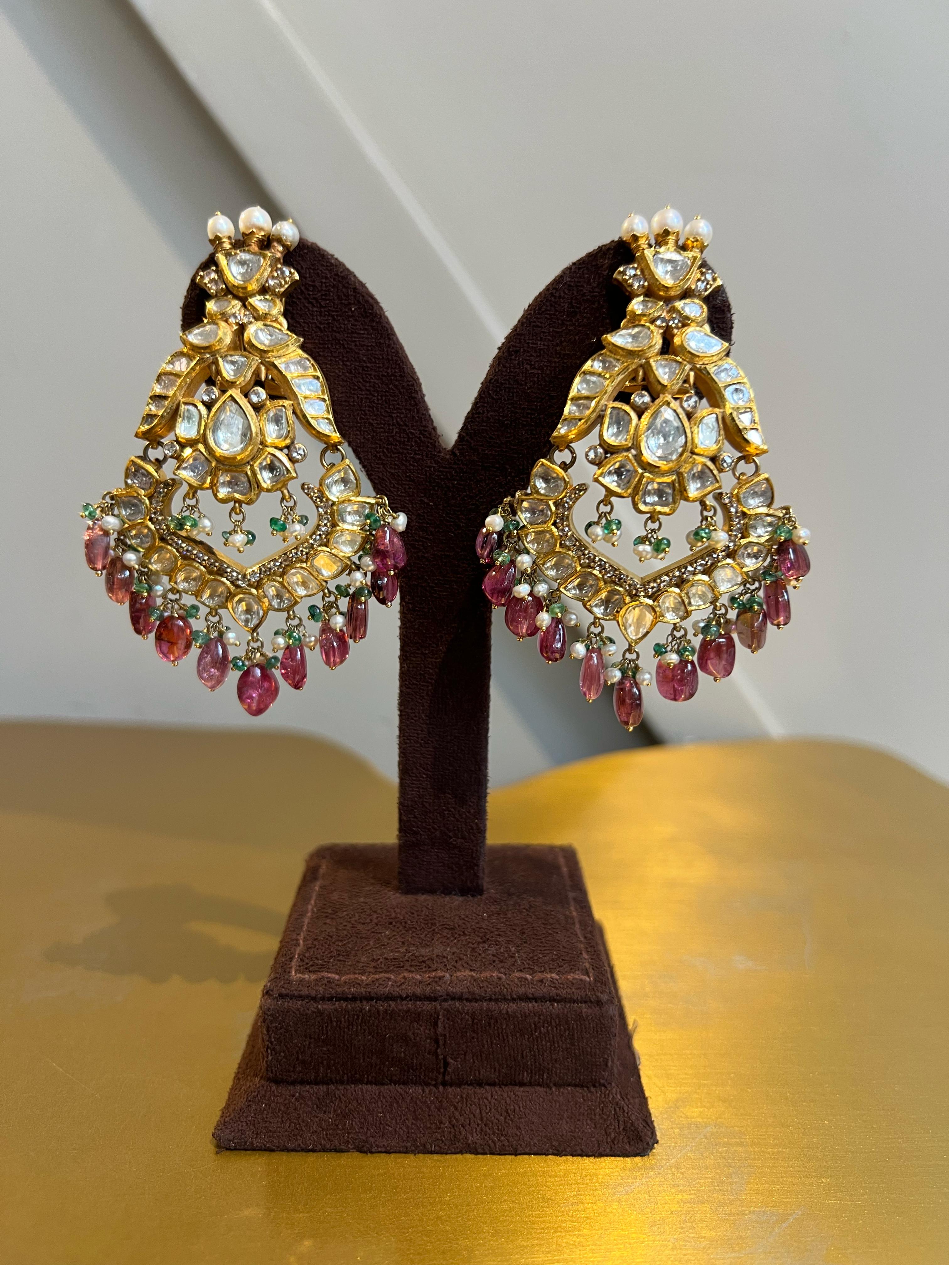 Kundan Hangings with Tourmaline Beads Kundan Hangings with Tourmaline Beads