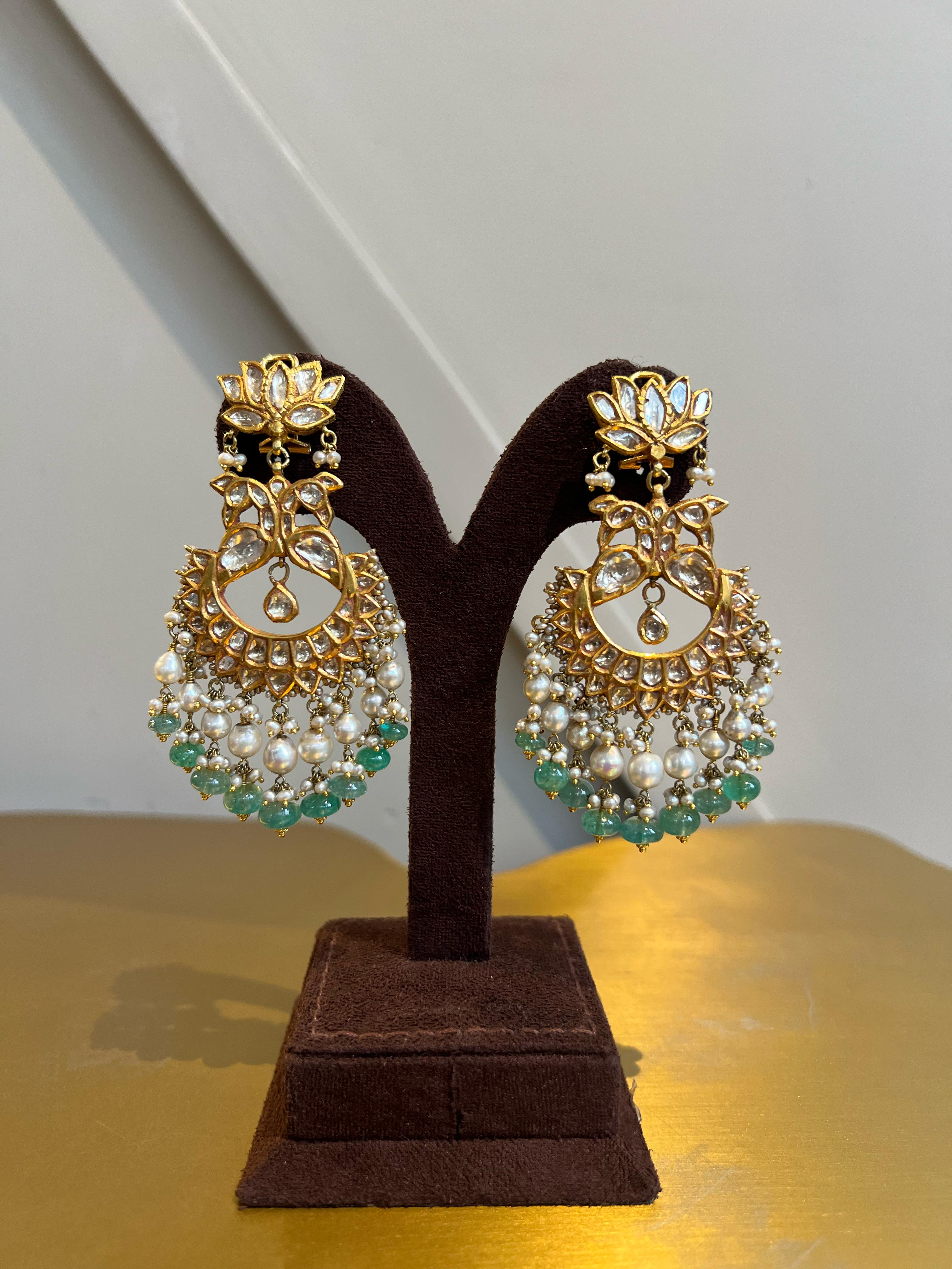 Lotus Motif Kundan Chandbali Lotus Motif Kundan Chandbali