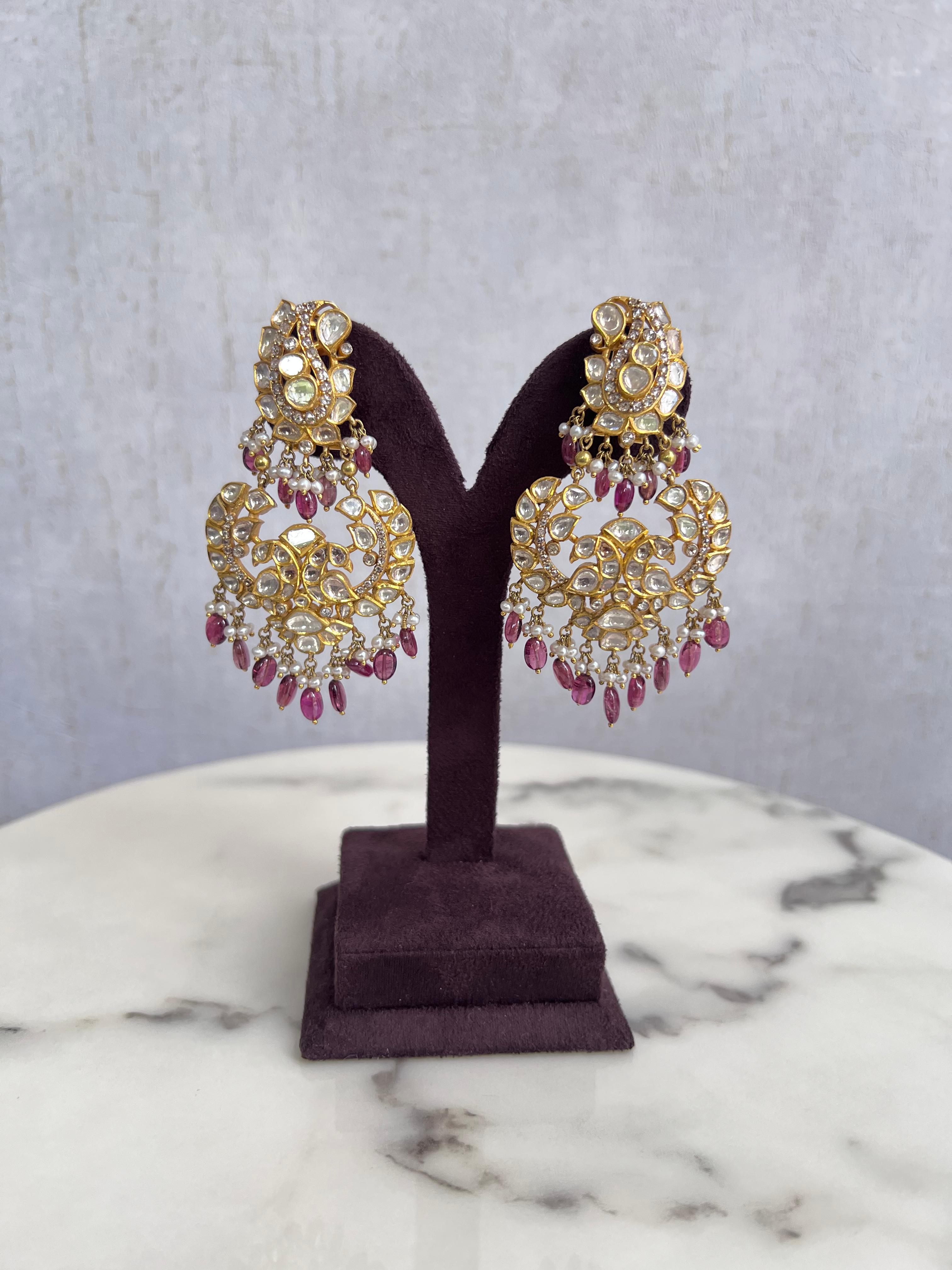Tourmaline Kundan Earrings with K.C Pearls Tourmaline Kundan Earrings with K.C Pearls