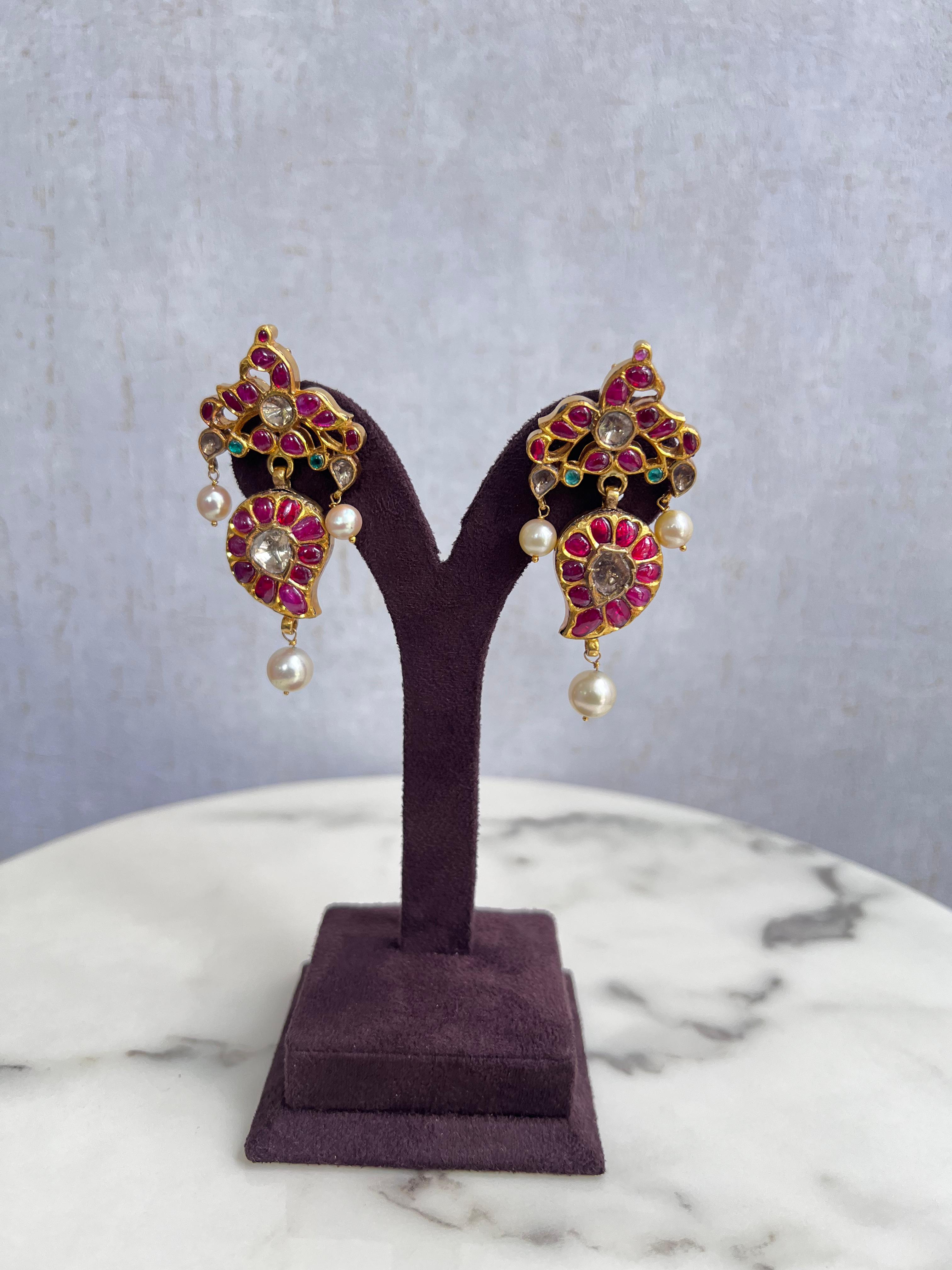 Traditional Kundan Earrings with Rubies and Emerald Traditional Kundan Earrings with Rubies and Emerald