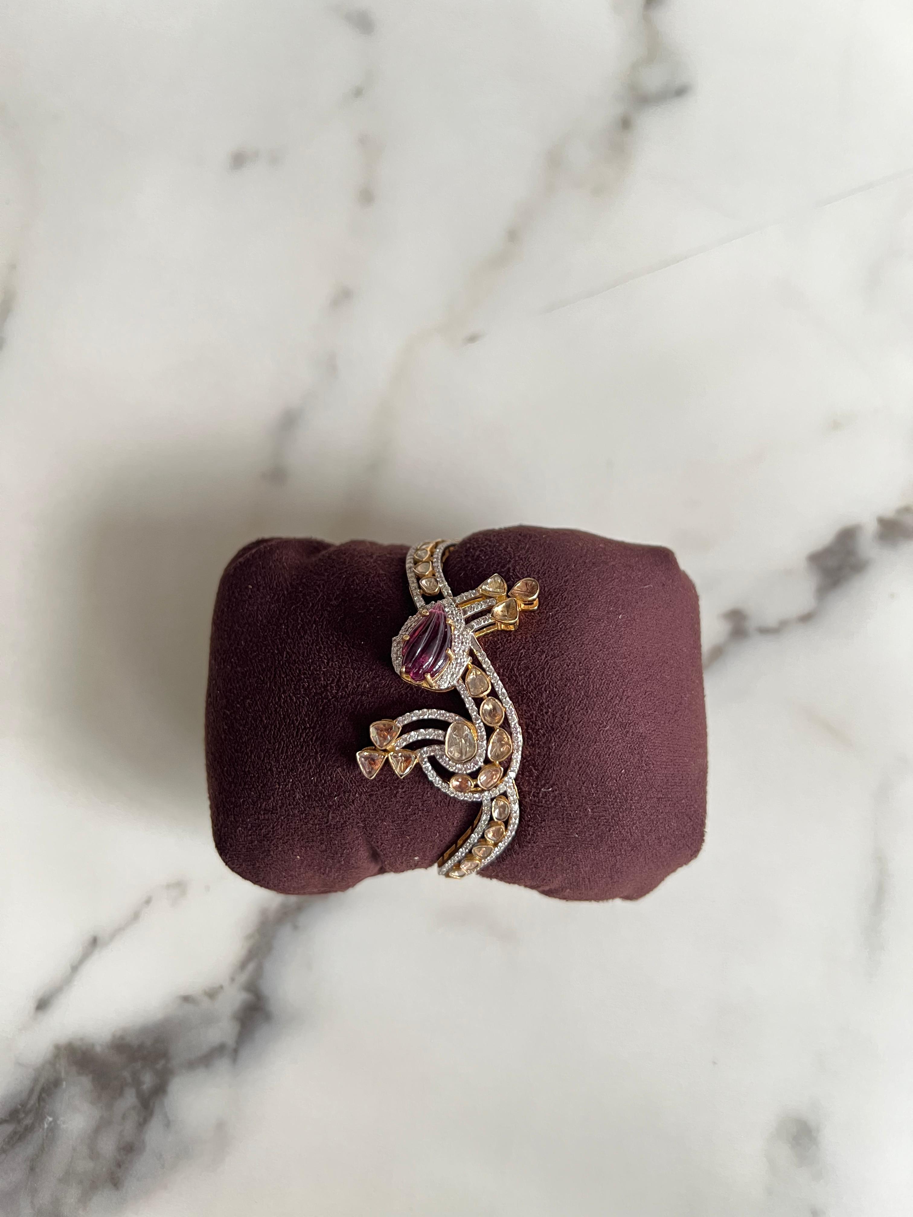 Carved Tourmaline Polki Bracelet Carved Tourmaline Polki Bracelet