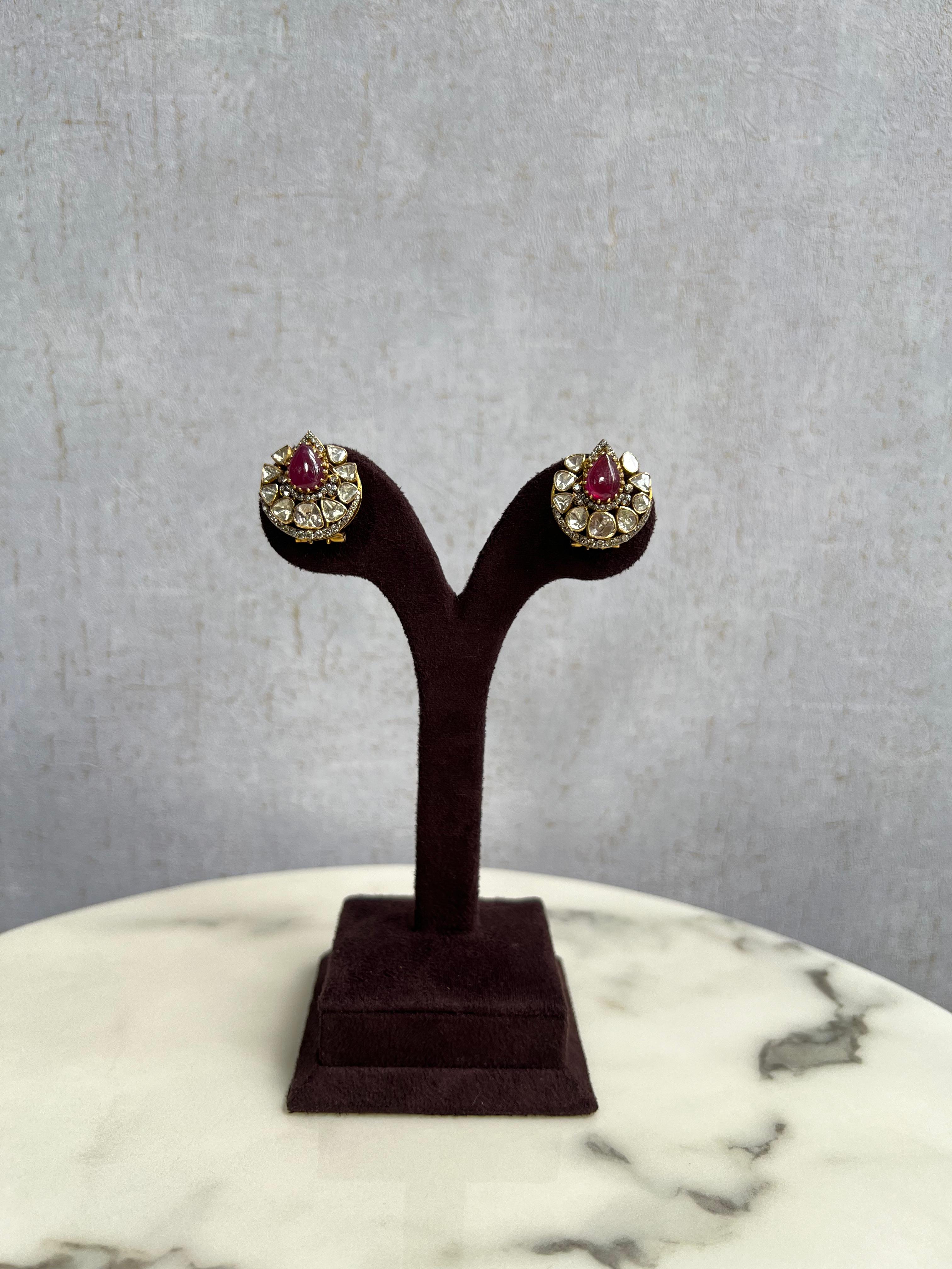 Classic Polki Studs with Rubies Classic Polki Studs with Rubies