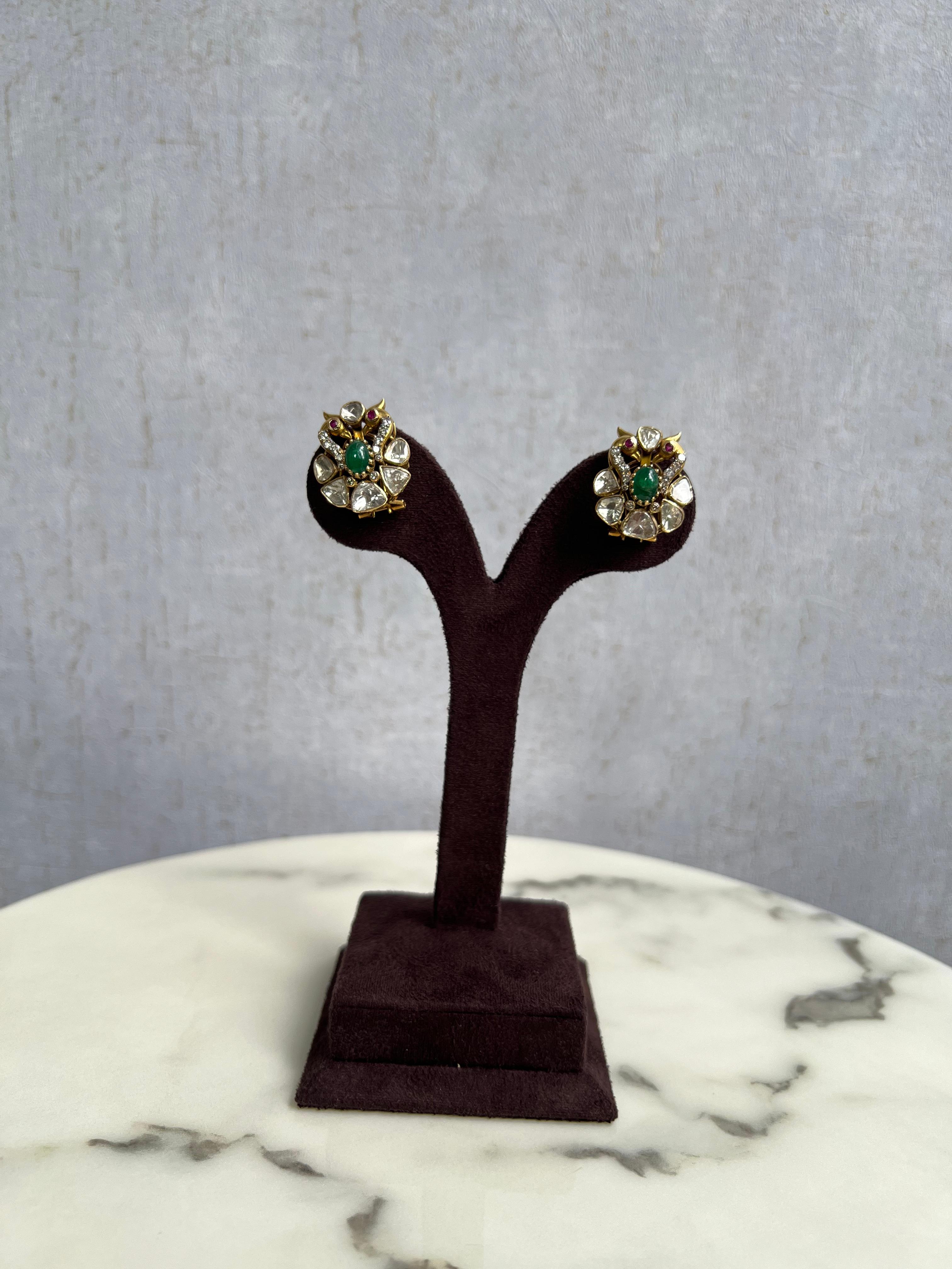 Peacock Motif Polki Studs Peacock Motif Polki Studs