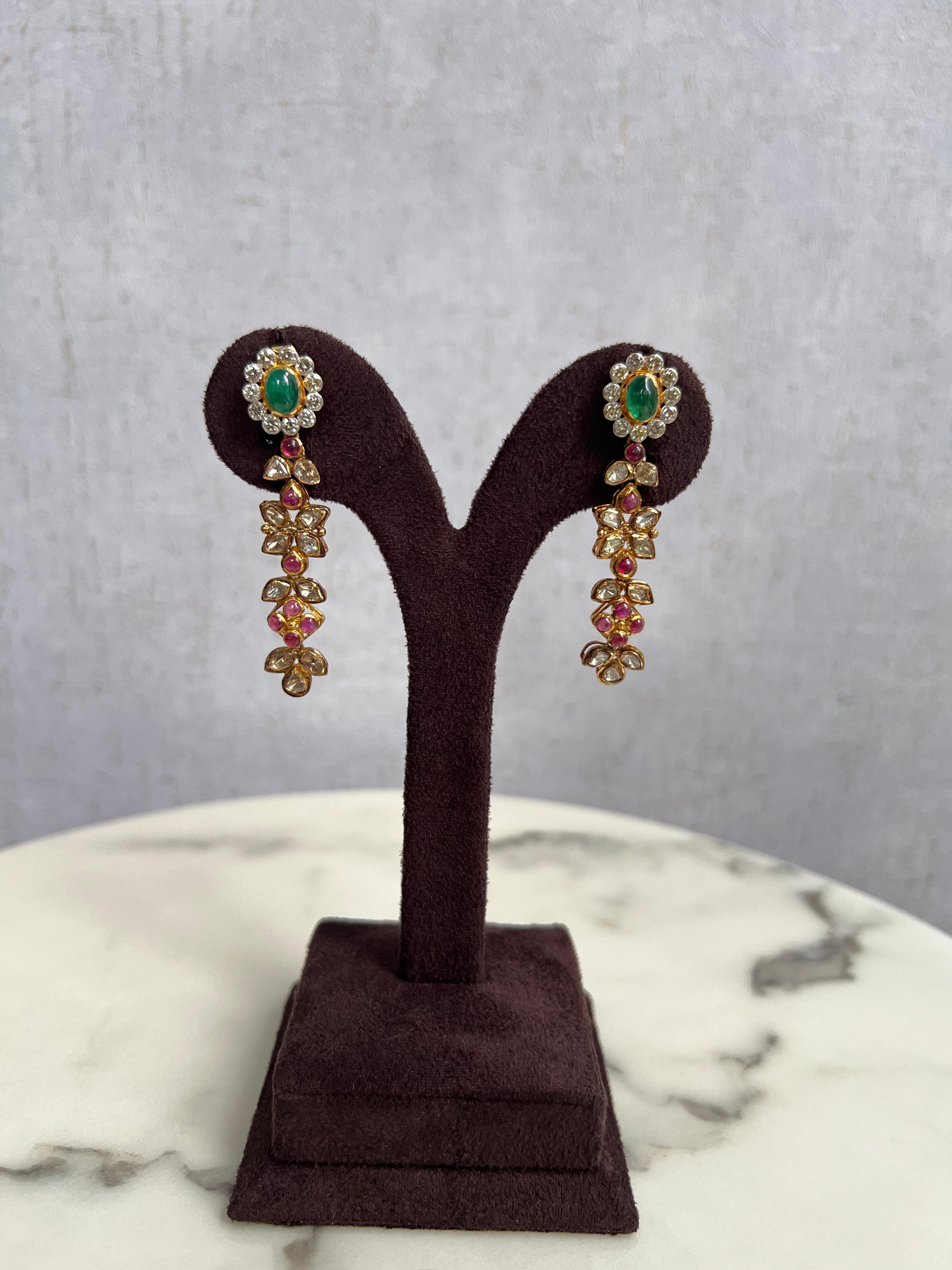 Simple Polki Earrings with Ruby and Emerald Simple Polki Earrings with Ruby and Emerald