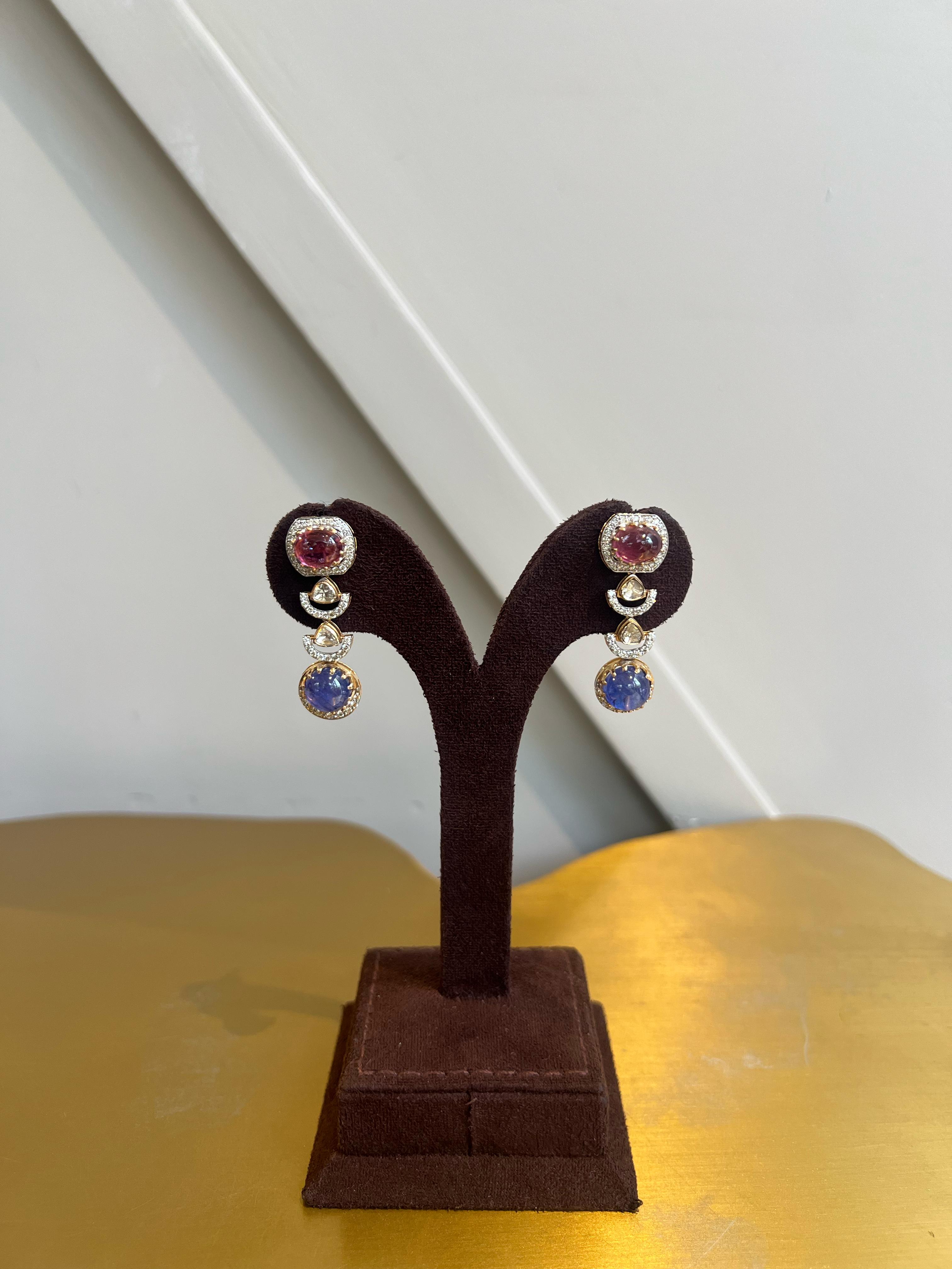 Polki earrings with Tourmaline and Tanzanite Polki earrings with Tourmaline and Tanzanite