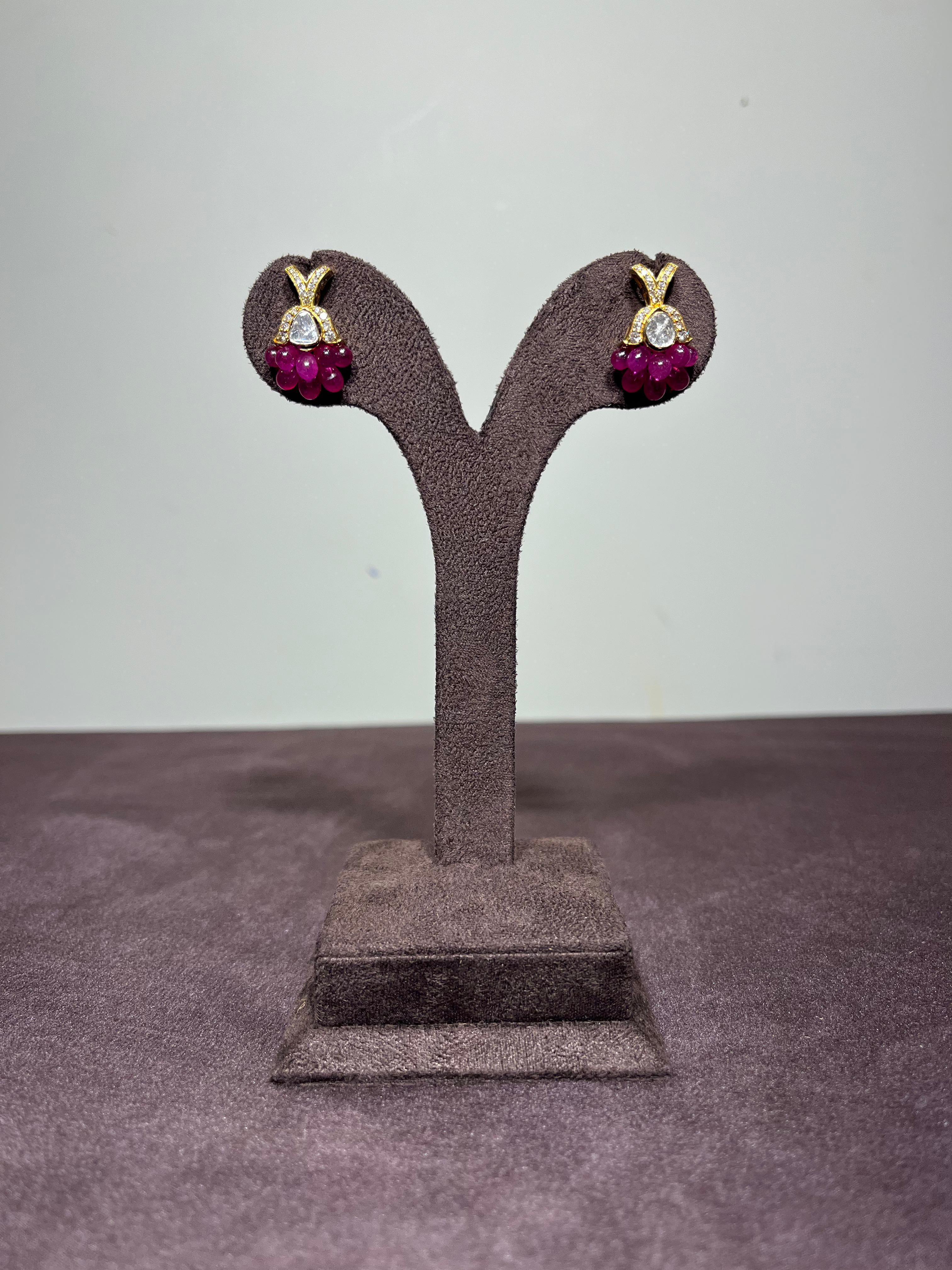 Opulent Polki Earrings with Ruby Beads Opulent Polki Earrings with Ruby Beads