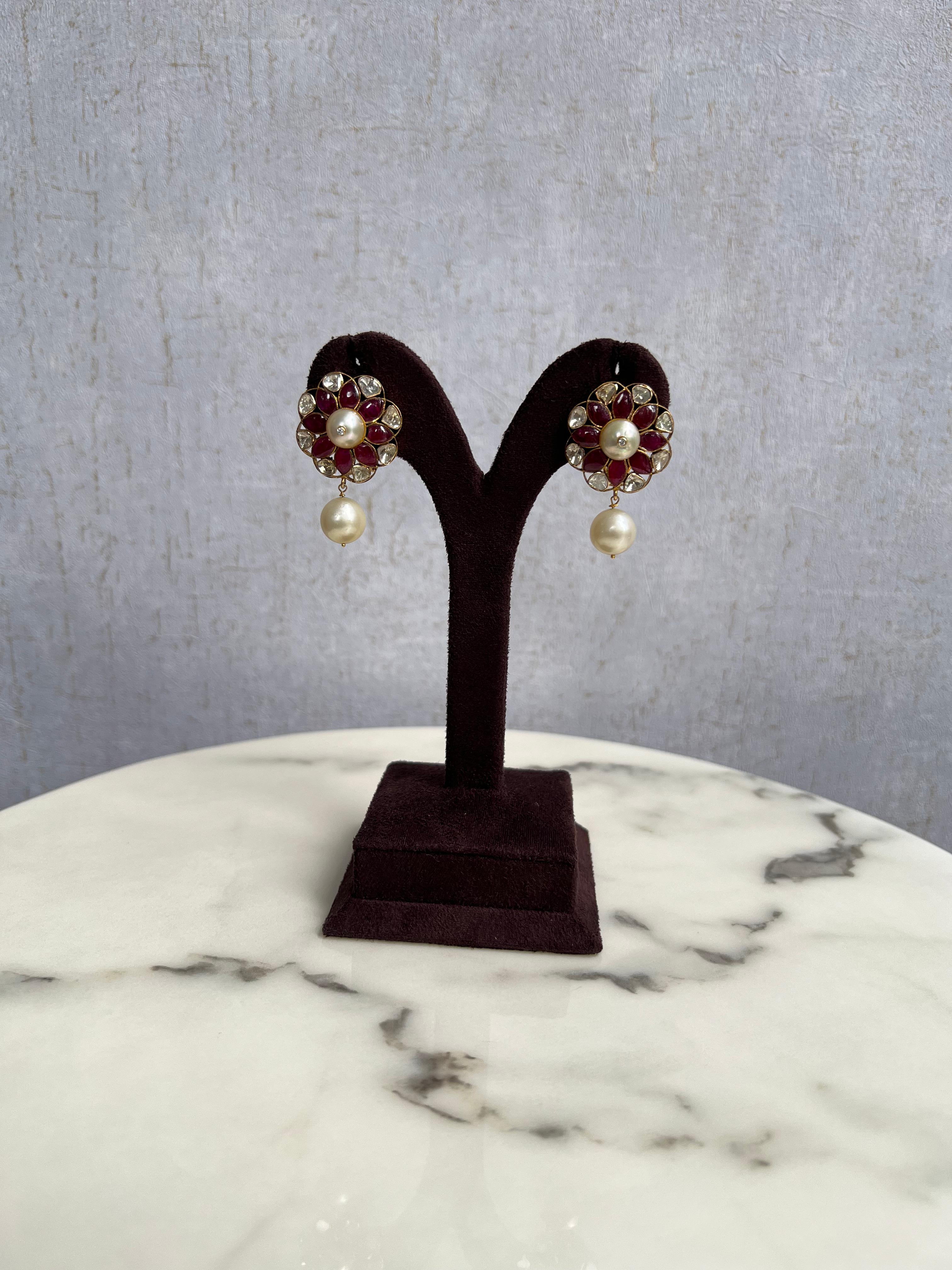 Pearl Drops Polki Studs Pearl Drops Polki Studs