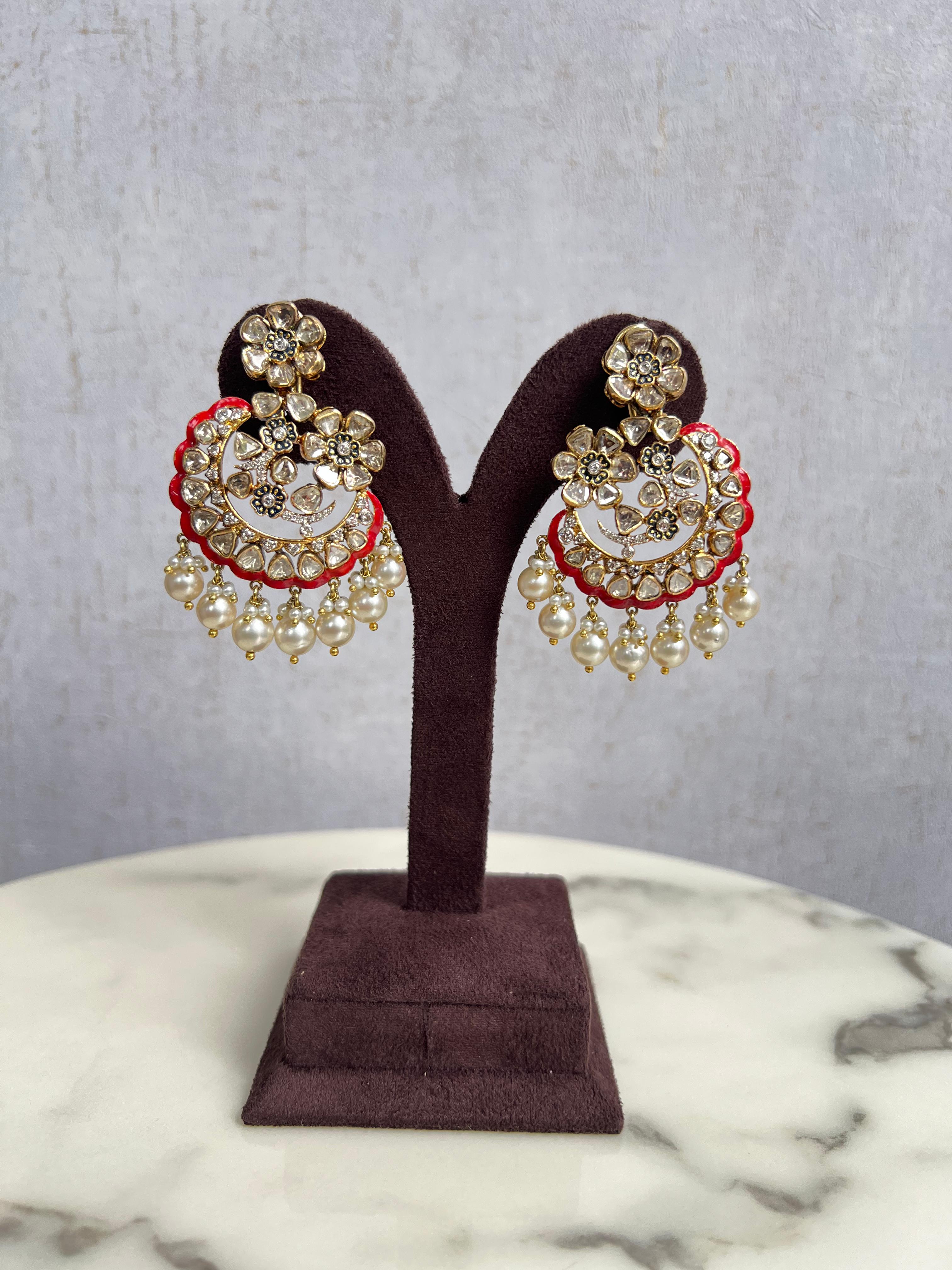 Floral Polki Chand Bali Floral Polki Chand Bali