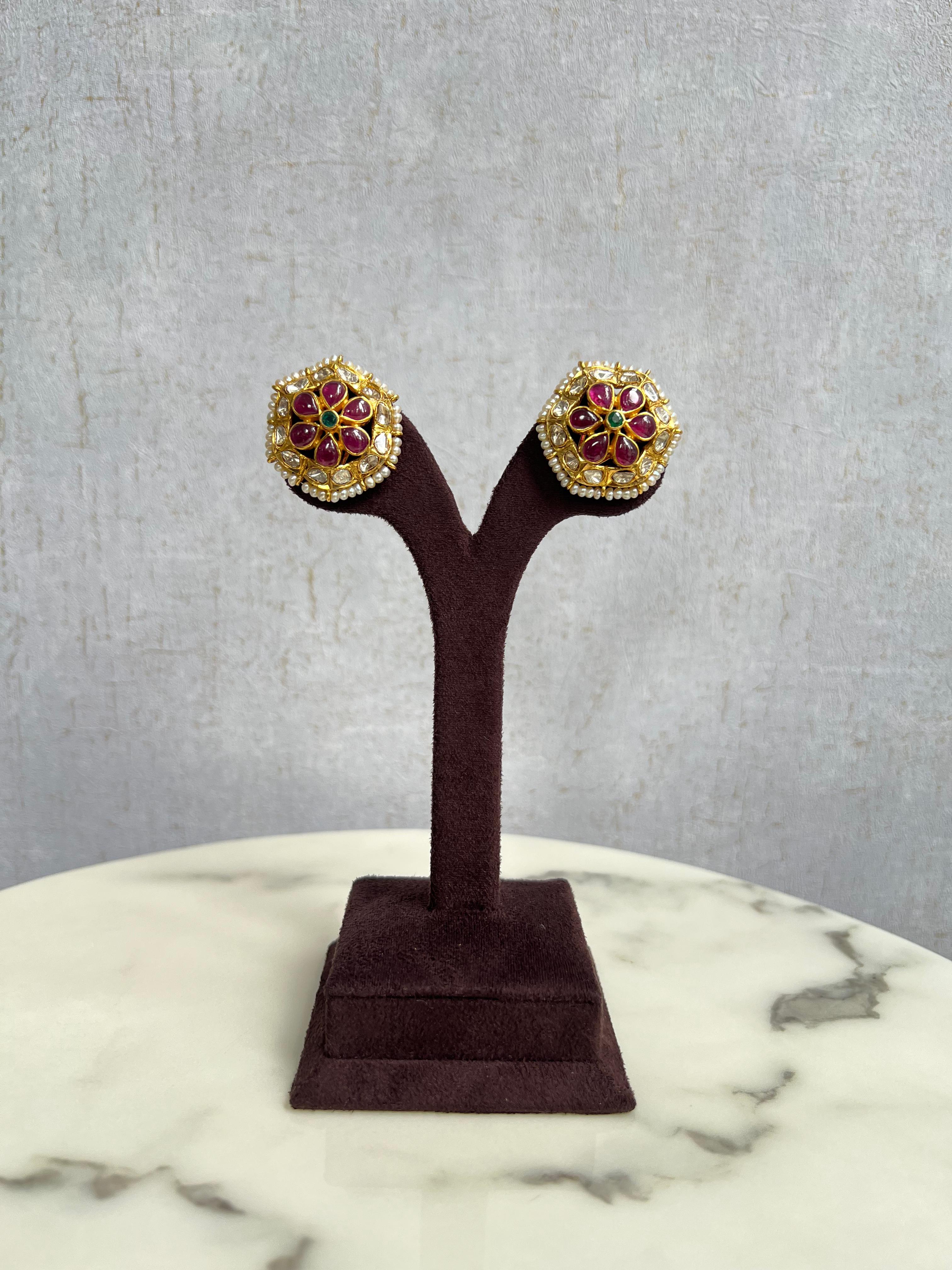 Traditional Polki Stud with Rubies Traditional Polki Stud with Rubies