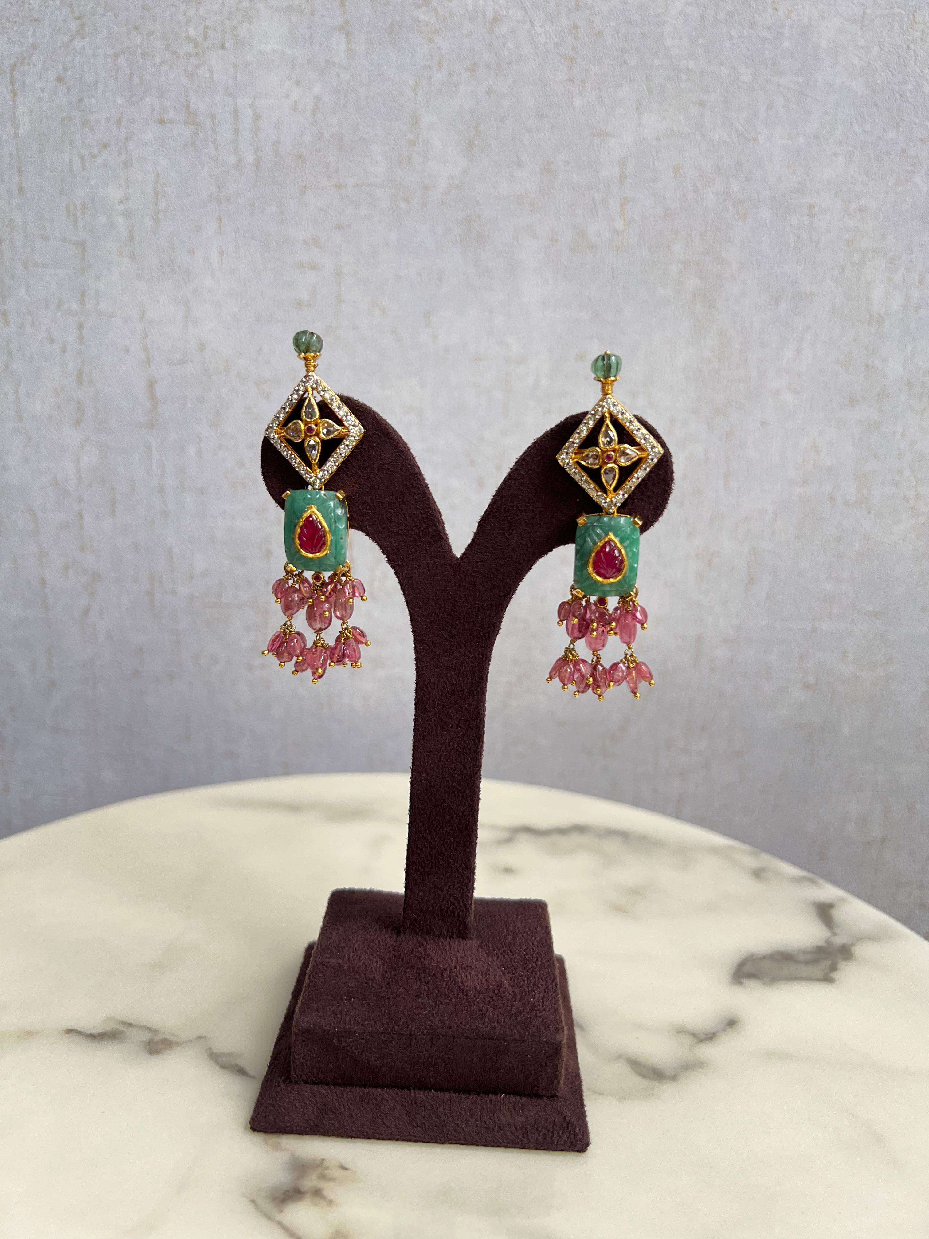 Timeless Polki Earrings with Tourmaline Beads Timeless Polki Earrings with Tourmaline Beads
