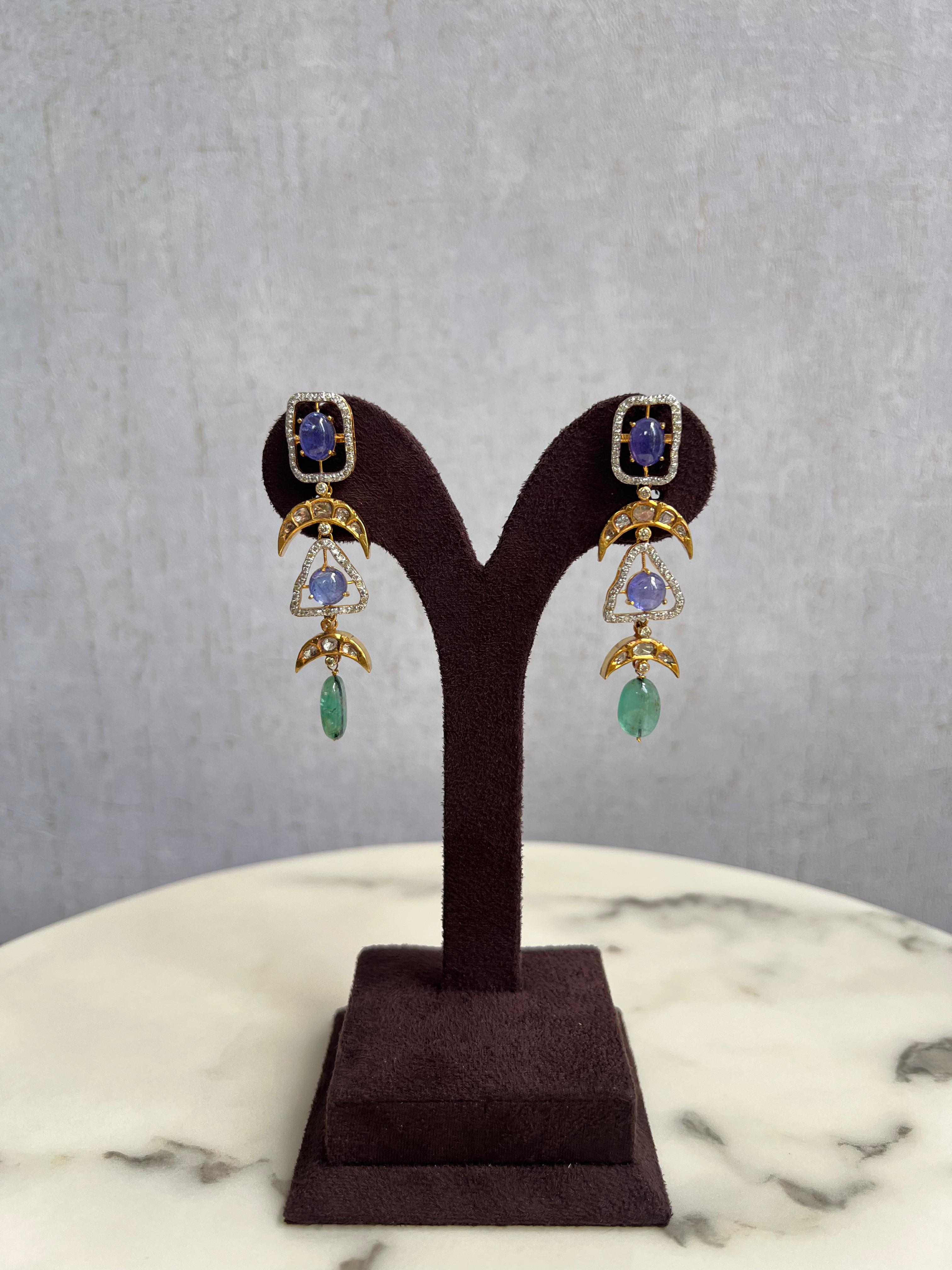 Exquisite Polki Earrings with Tanzanite Exquisite Polki Earrings with Tanzanite