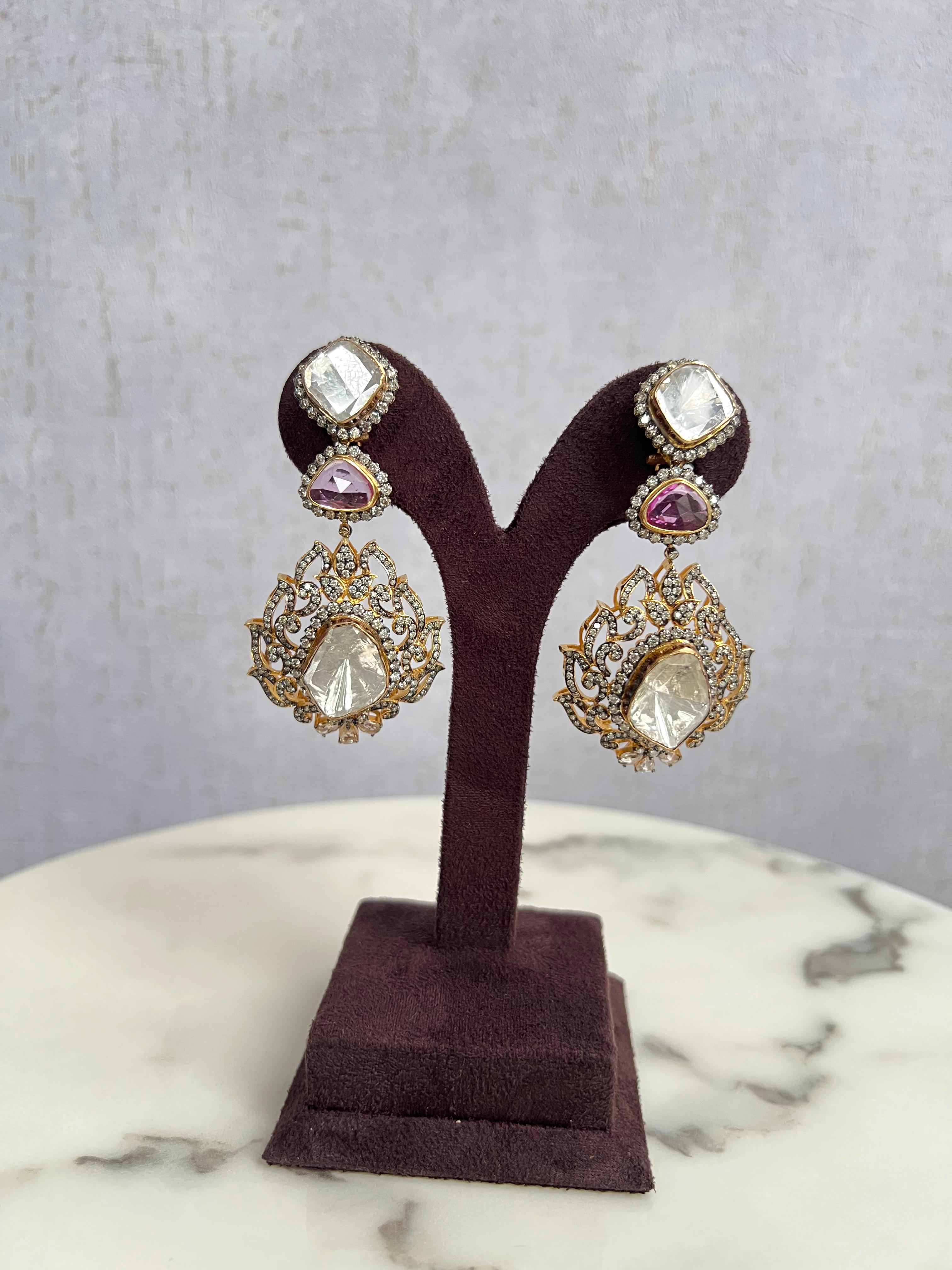 Dazzling Polki Hangings with Pink Sapphire Dazzling Polki Hangings with Pink Sapphire