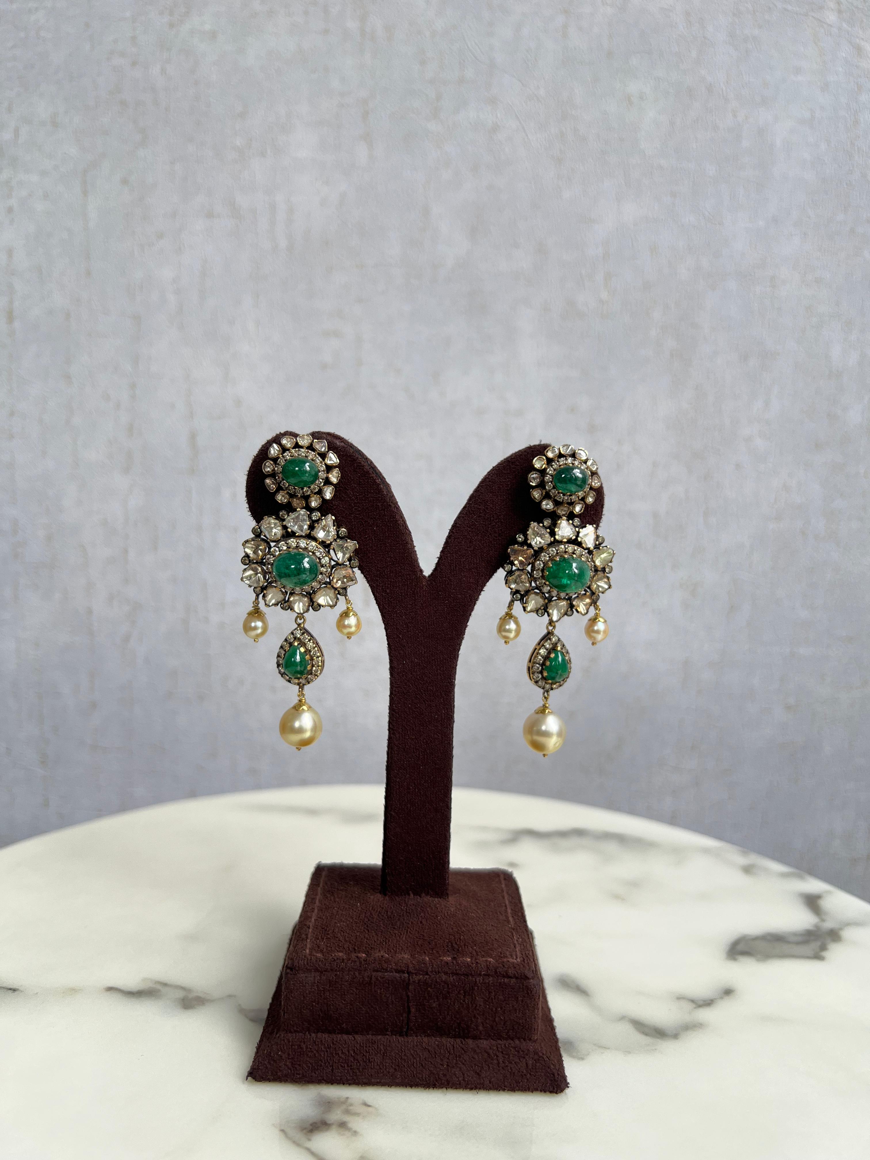 Ethnic Polki Earrings with Emerald Ethnic Polki Earrings with Emerald