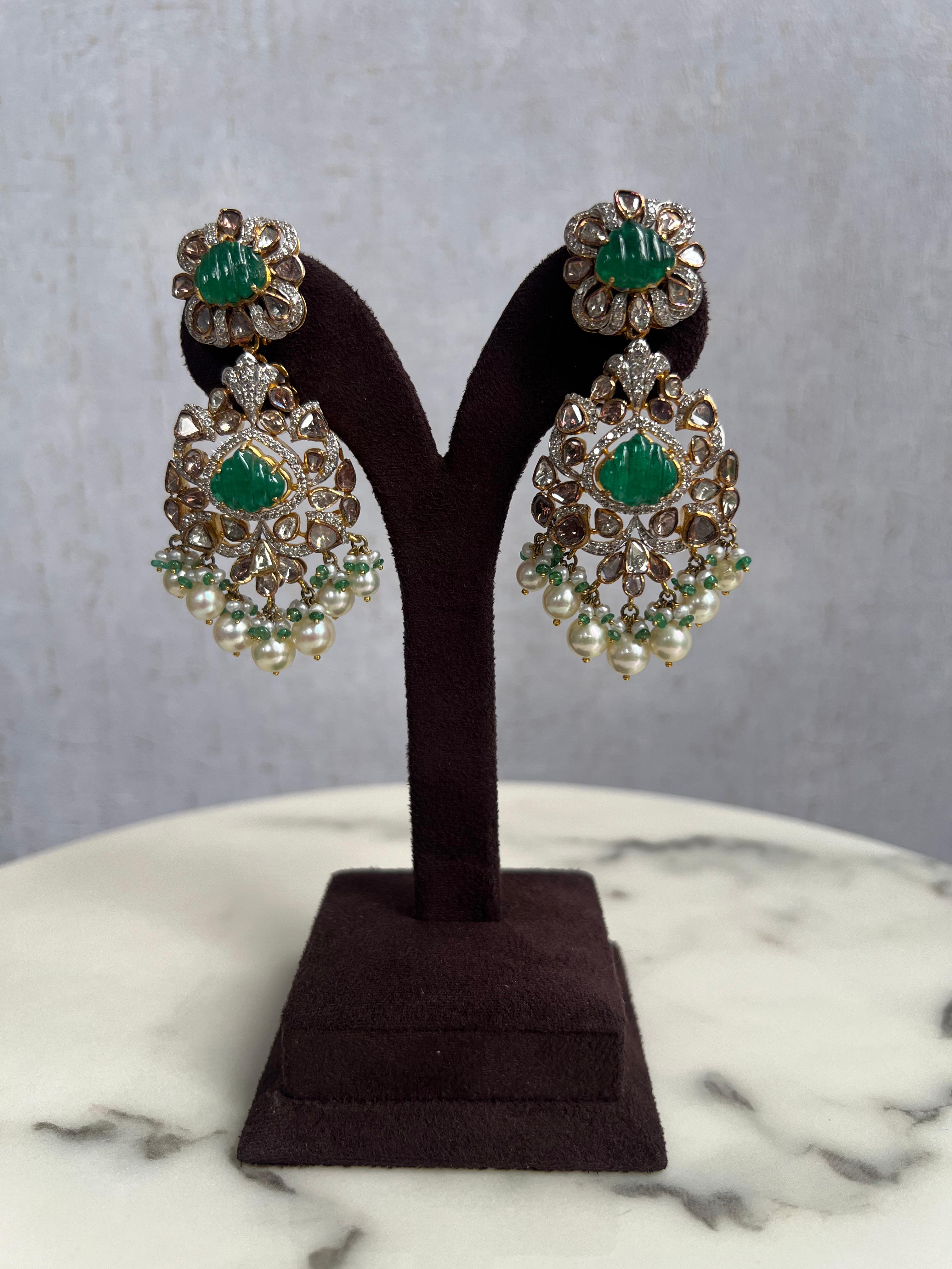 Polki hangings with Carved Emerald Polki hangings with Carved Emerald
