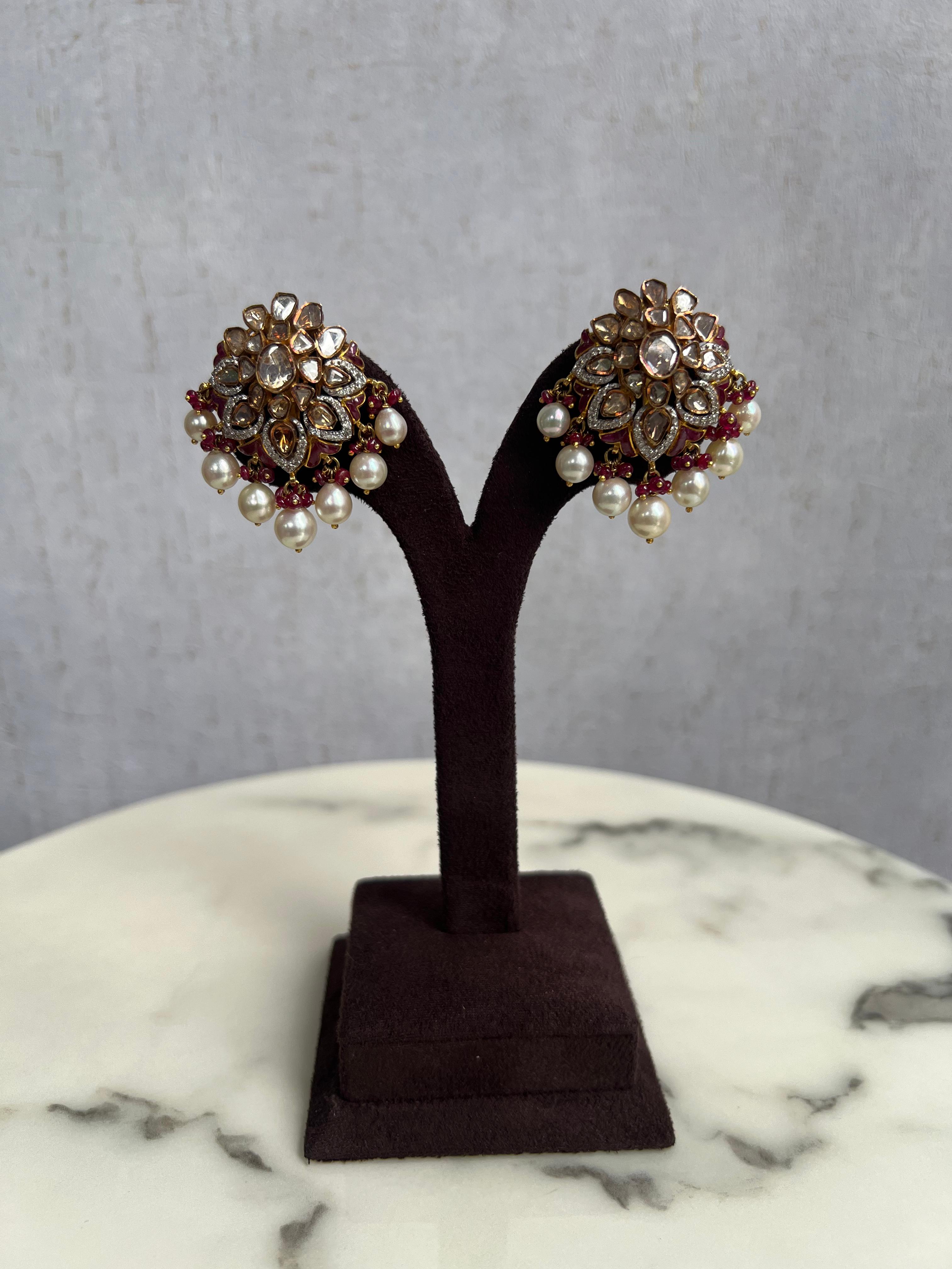 Floral Polki earrings with Rubies Floral Polki earrings with Rubies