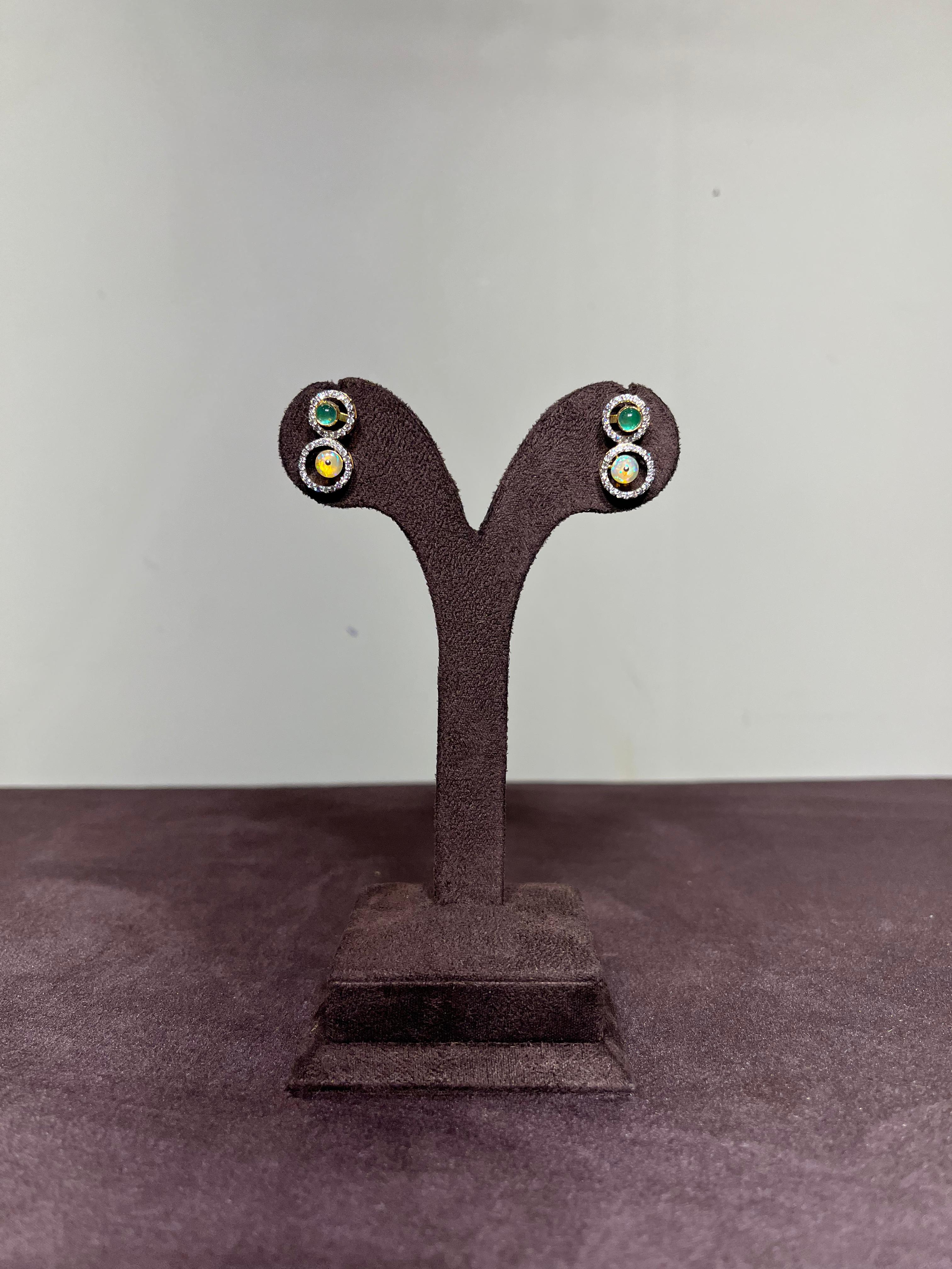 Simple Polki Earrings with Zambian Emerald and Opal Simple Polki Earrings with Zambian Emerald and Opal
