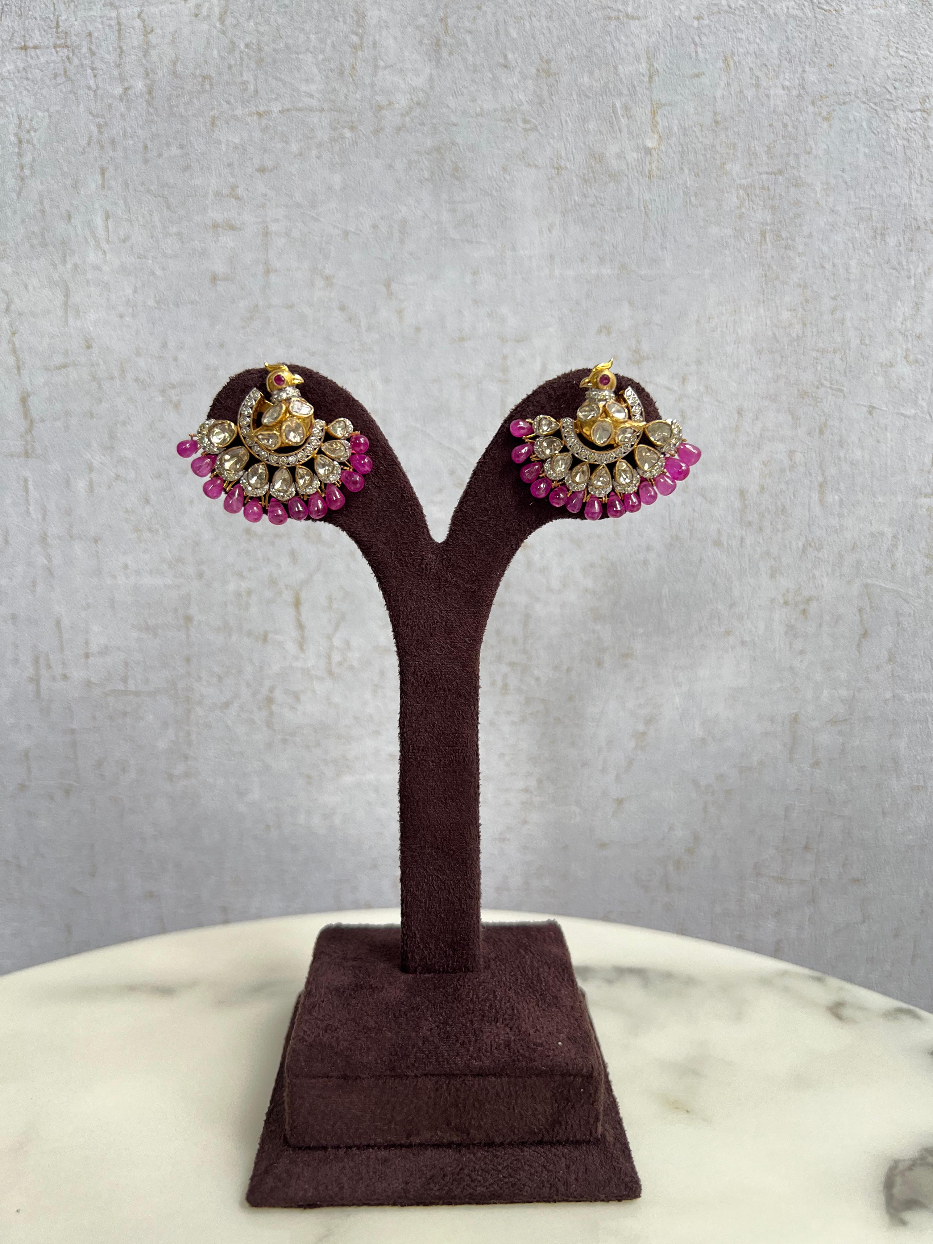 Peacock Cocktail Studs with Ruby Beads Peacock Cocktail Studs with Ruby Beads