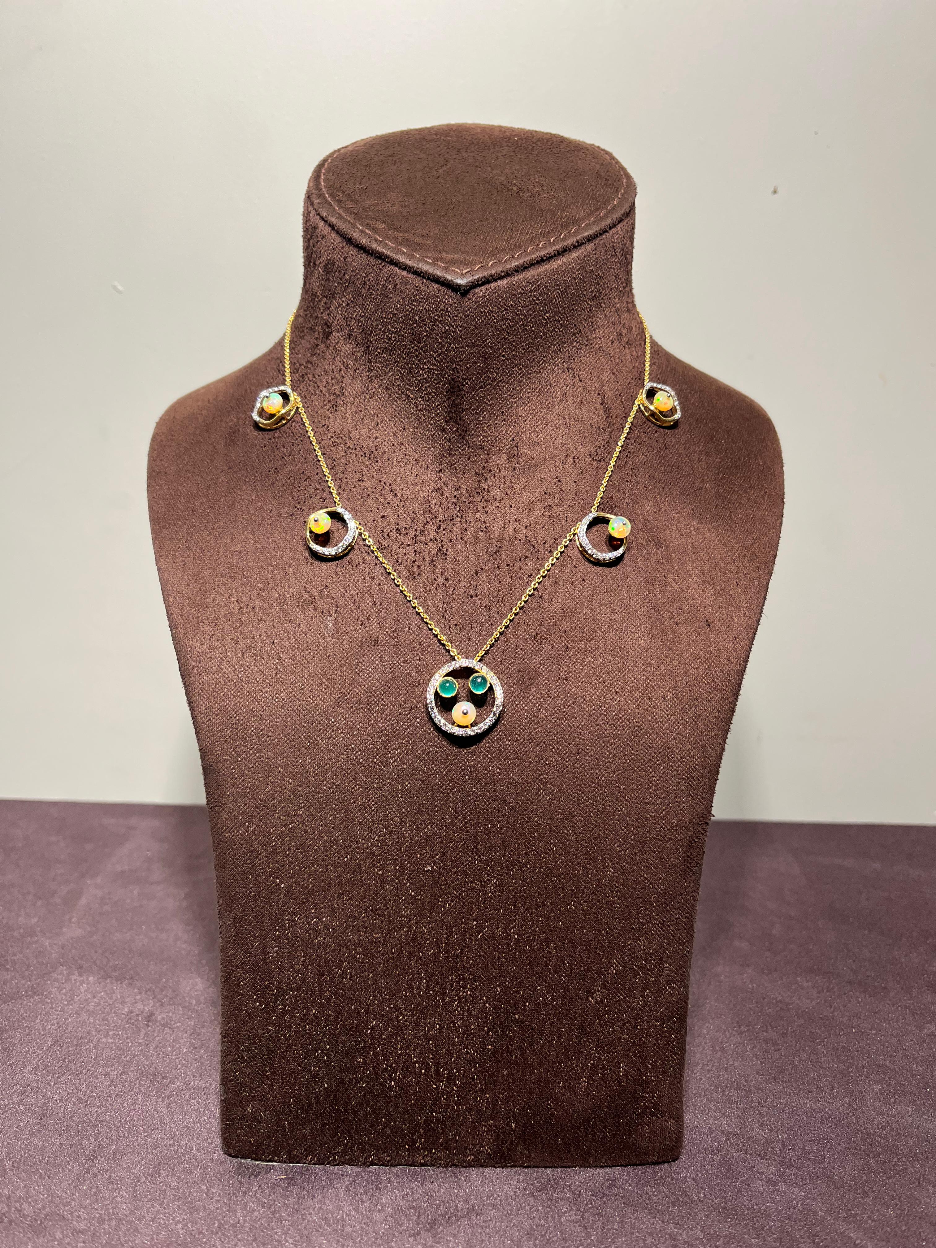 Simple Polki Necklace with Zambian Emerald and Opal Simple Polki Necklace with Zambian Emerald and Opal